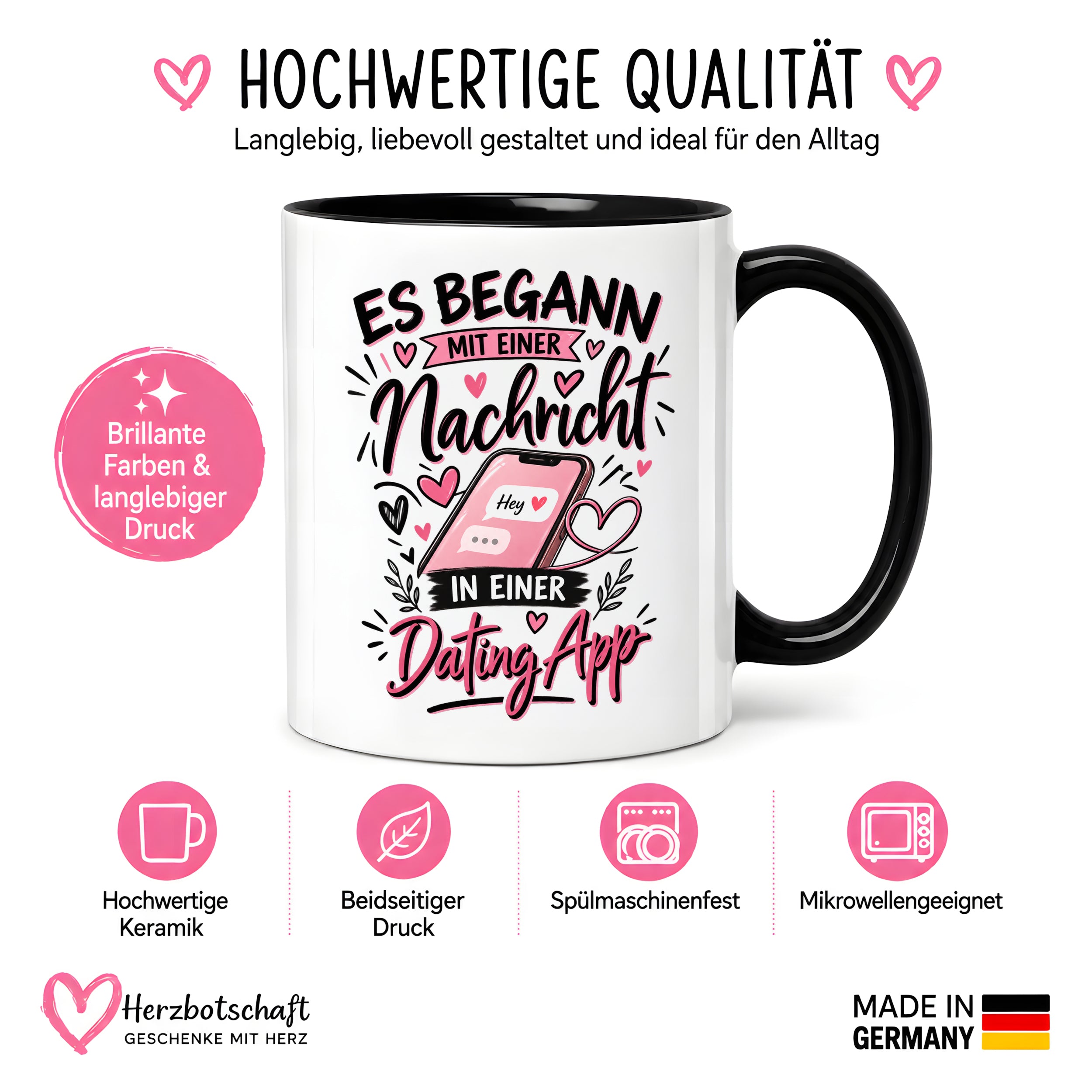 Herzbotschaft Tasse Dating App Liebe Geschenk Partner 330 ml