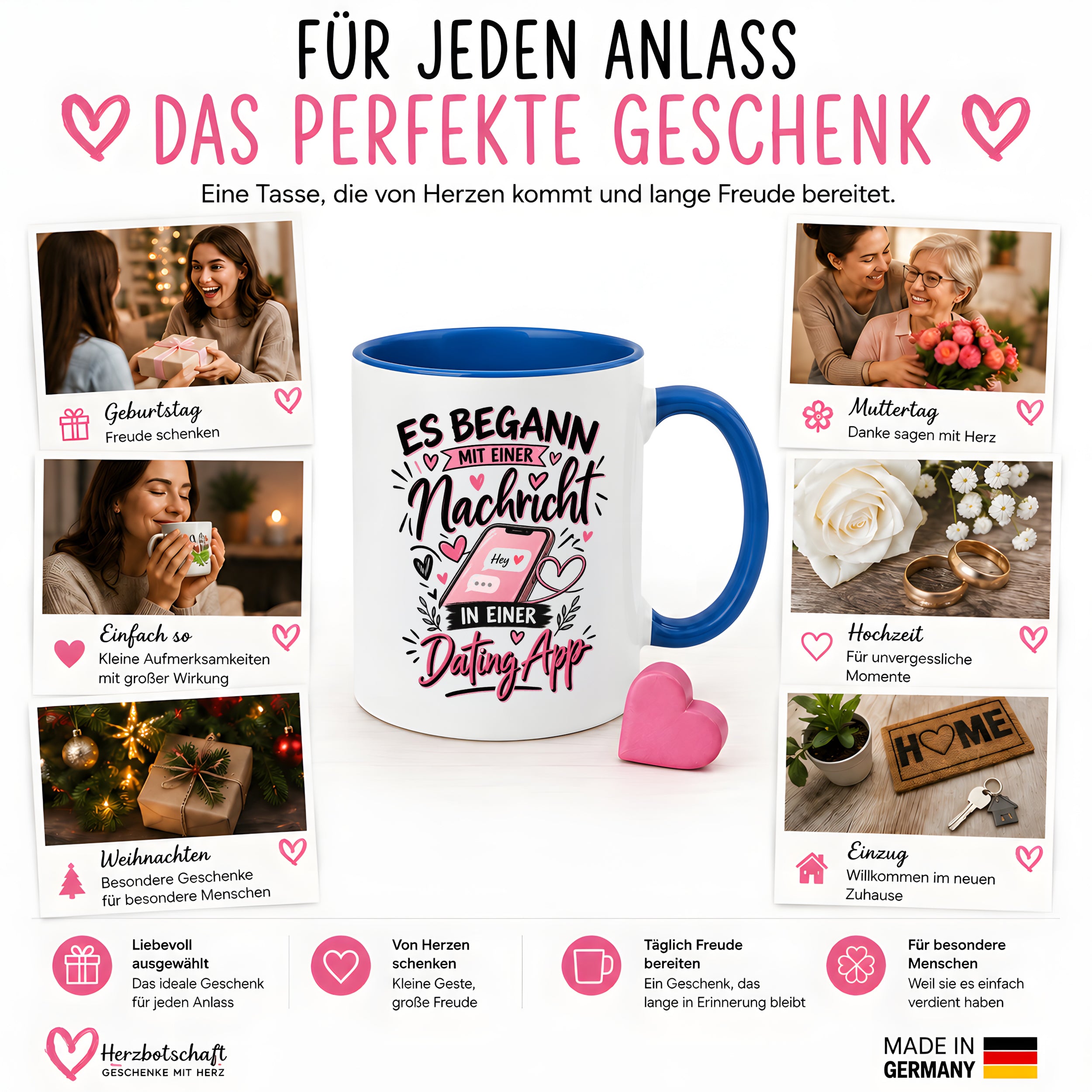 Herzbotschaft Tasse Dating App Liebe Geschenk Partner 330 ml
