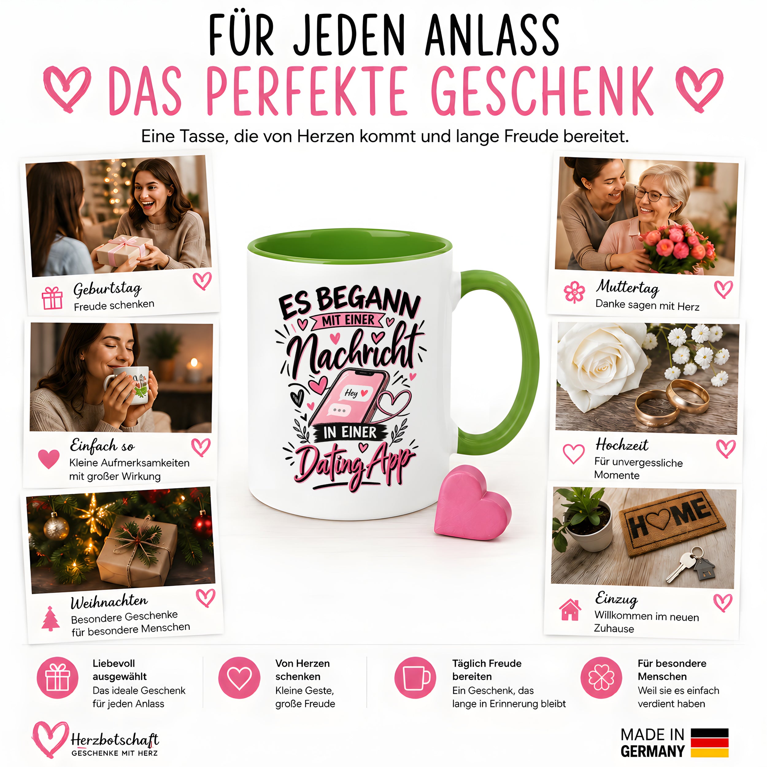 Herzbotschaft Tasse Dating App Liebe Geschenk Partner 330 ml
