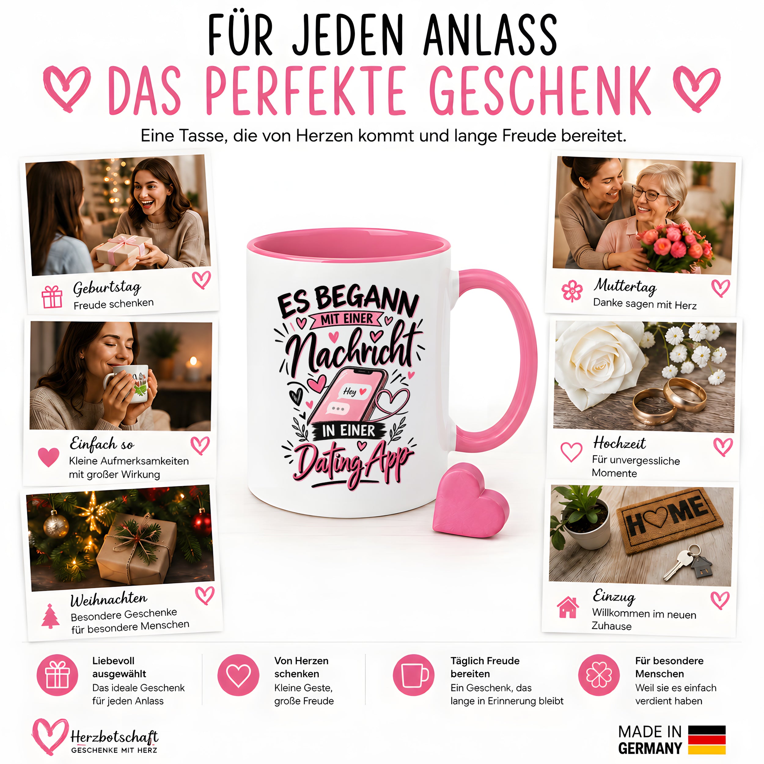 Herzbotschaft Tasse Dating App Liebe Geschenk Partner 330 ml