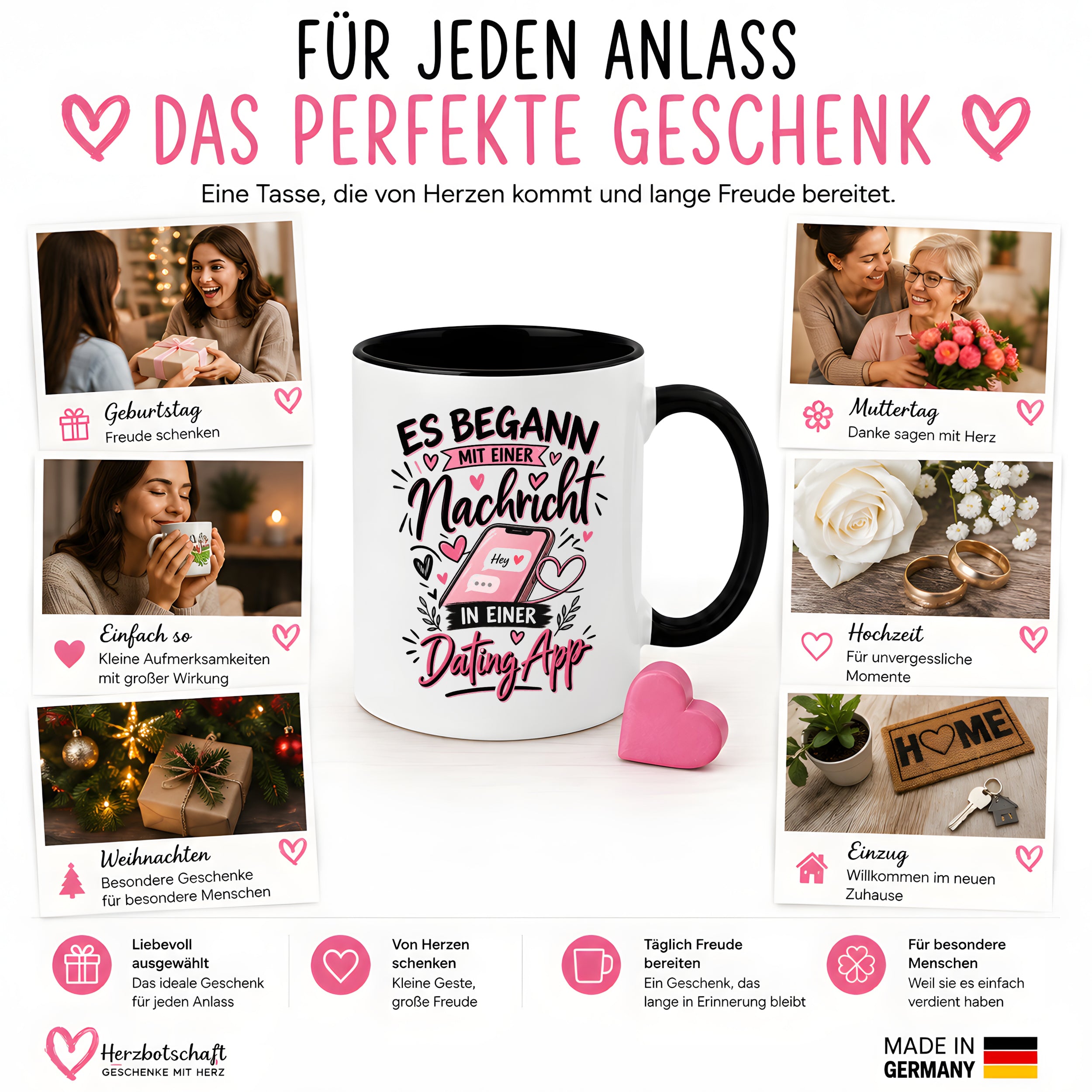 Herzbotschaft Tasse Dating App Liebe Geschenk Partner 330 ml