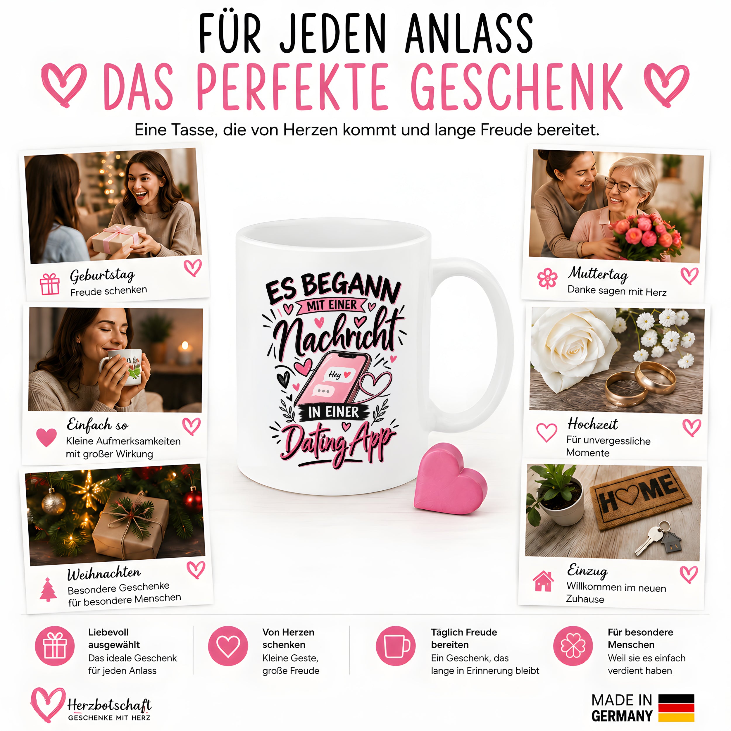 Herzbotschaft Tasse Dating App Liebe Geschenk Partner 330 ml