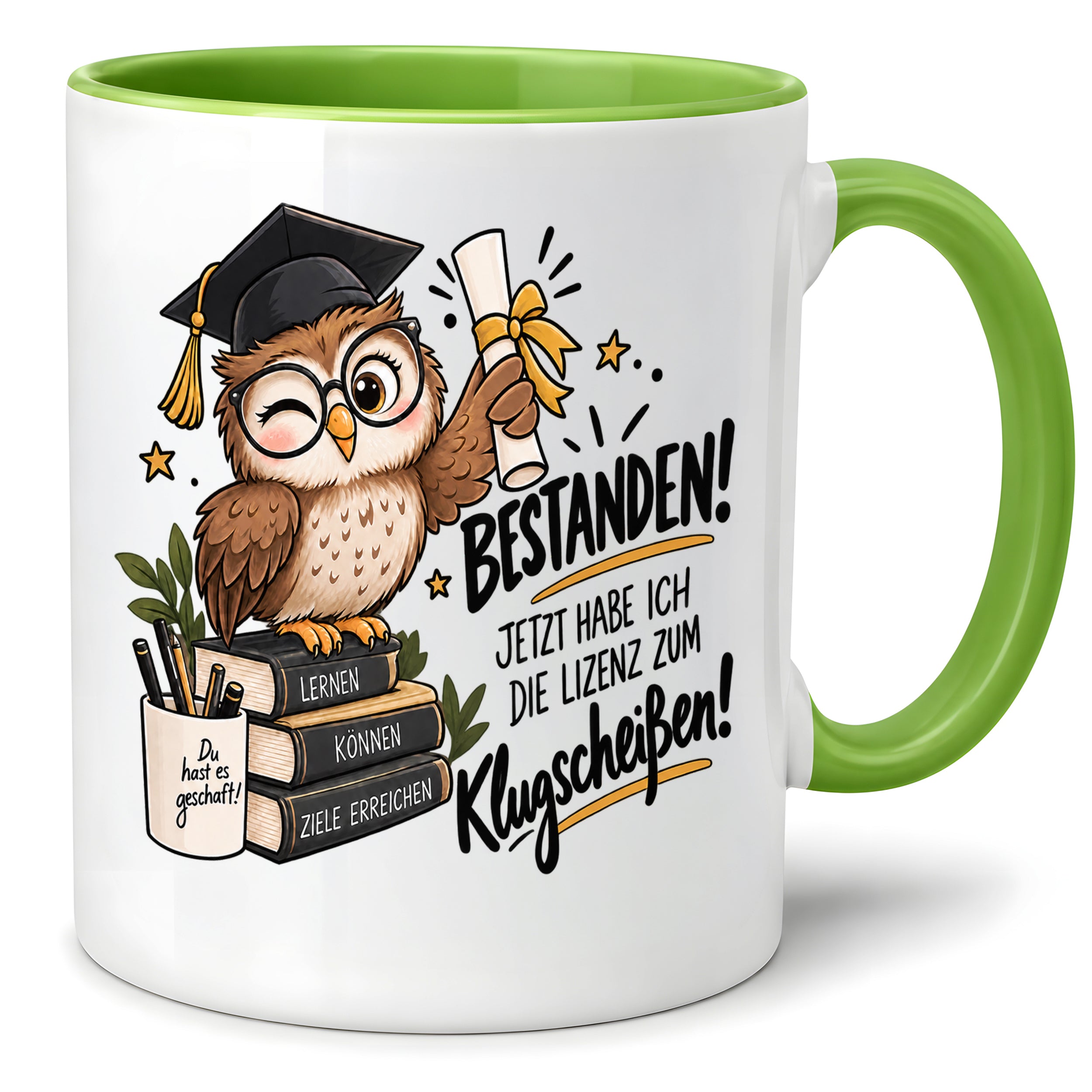 Herzbotschaft Tasse Prüfung bestanden Klugscheißen Geschenk 330 ml