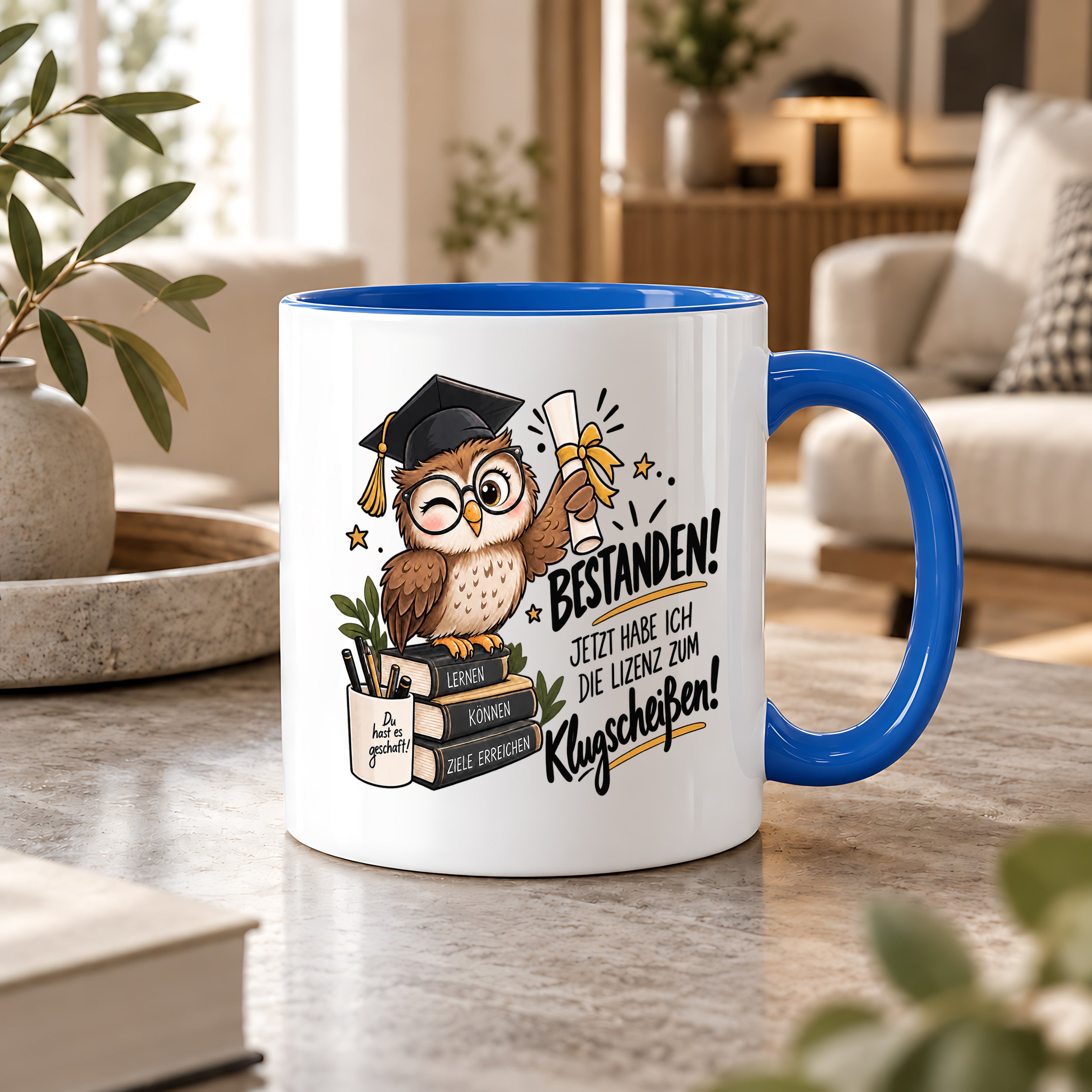 Herzbotschaft Tasse Prüfung bestanden Klugscheißen Geschenk 330 ml