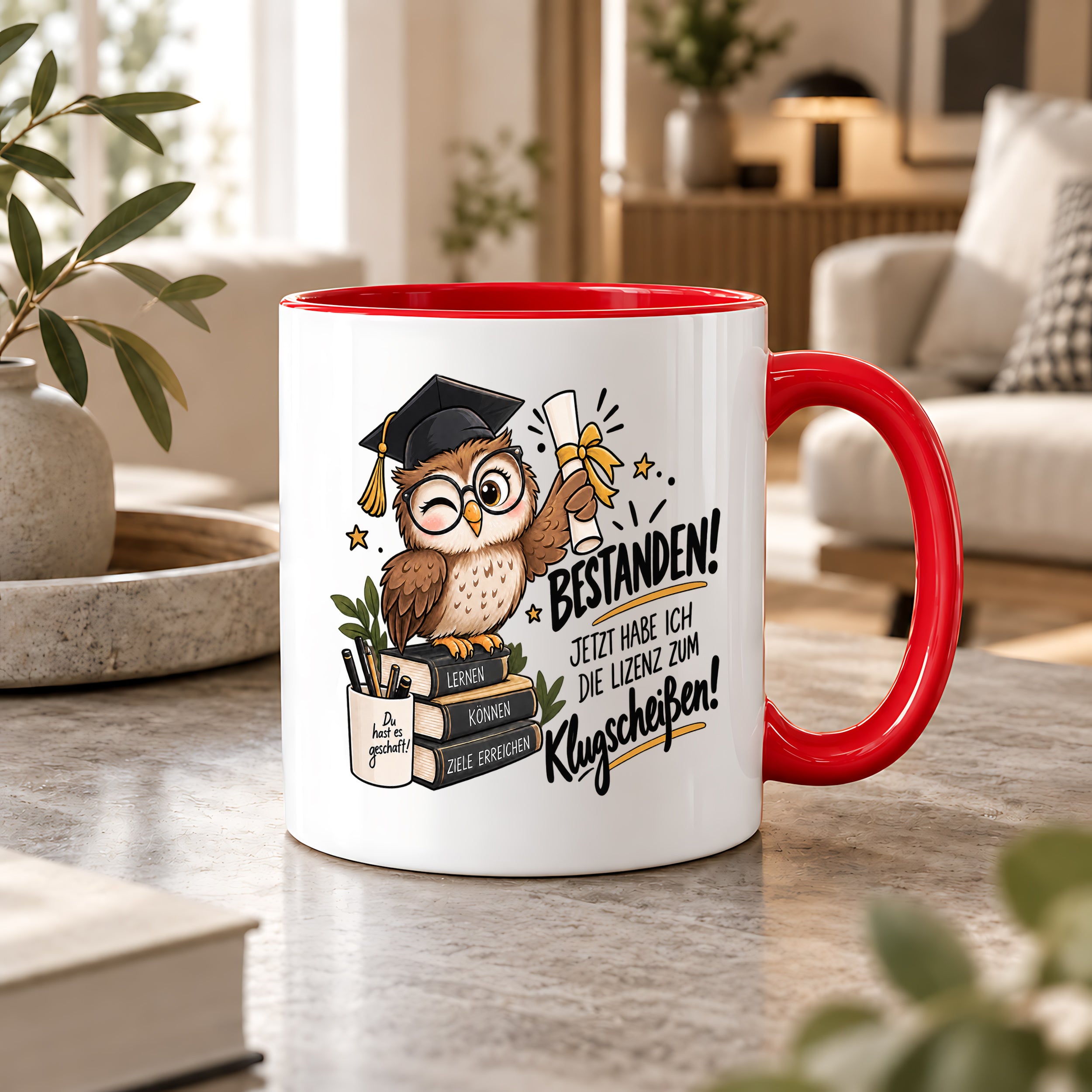 Herzbotschaft Tasse Prüfung bestanden Klugscheißen Geschenk 330 ml
