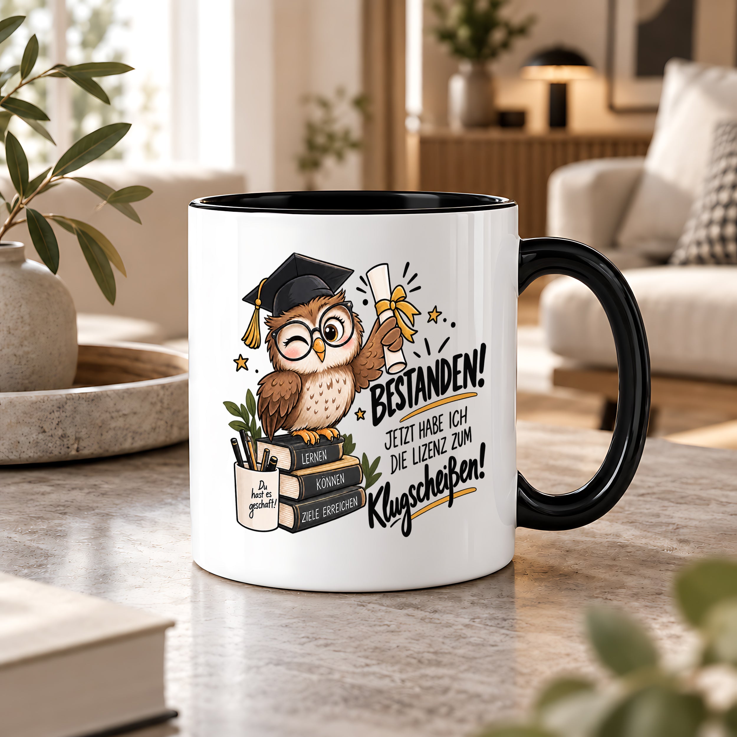 Herzbotschaft Tasse Prüfung bestanden Klugscheißen Geschenk 330 ml