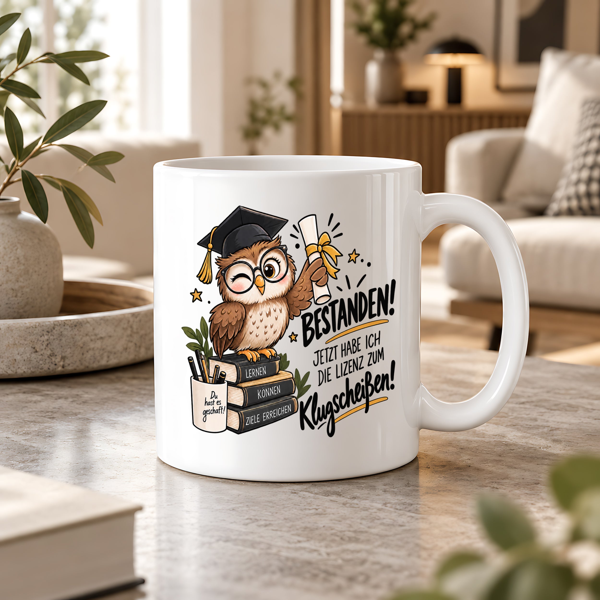 Herzbotschaft Tasse Prüfung bestanden Klugscheißen Geschenk 330 ml