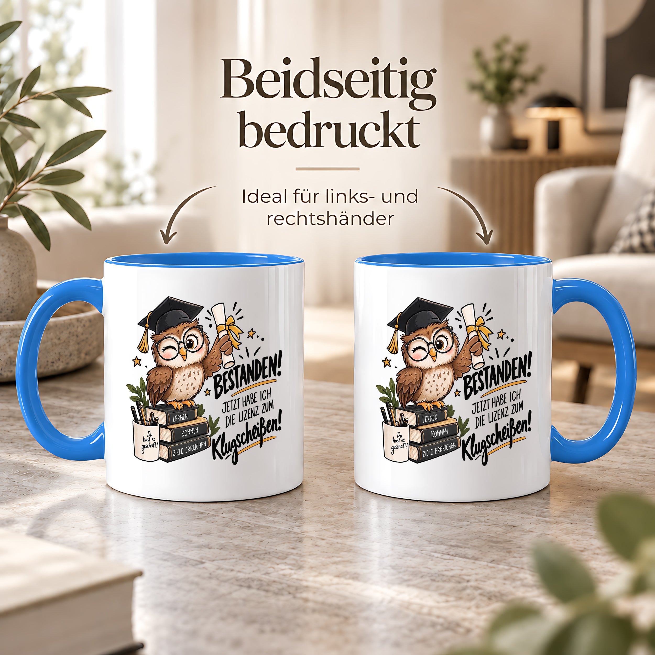 Herzbotschaft Tasse Prüfung bestanden Klugscheißen Geschenk 330 ml