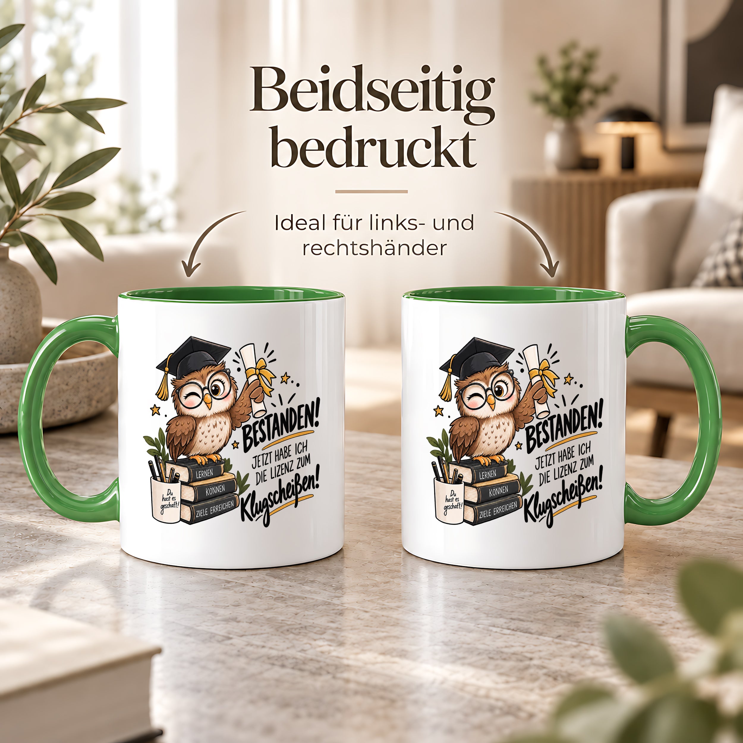 Herzbotschaft Tasse Prüfung bestanden Klugscheißen Geschenk 330 ml
