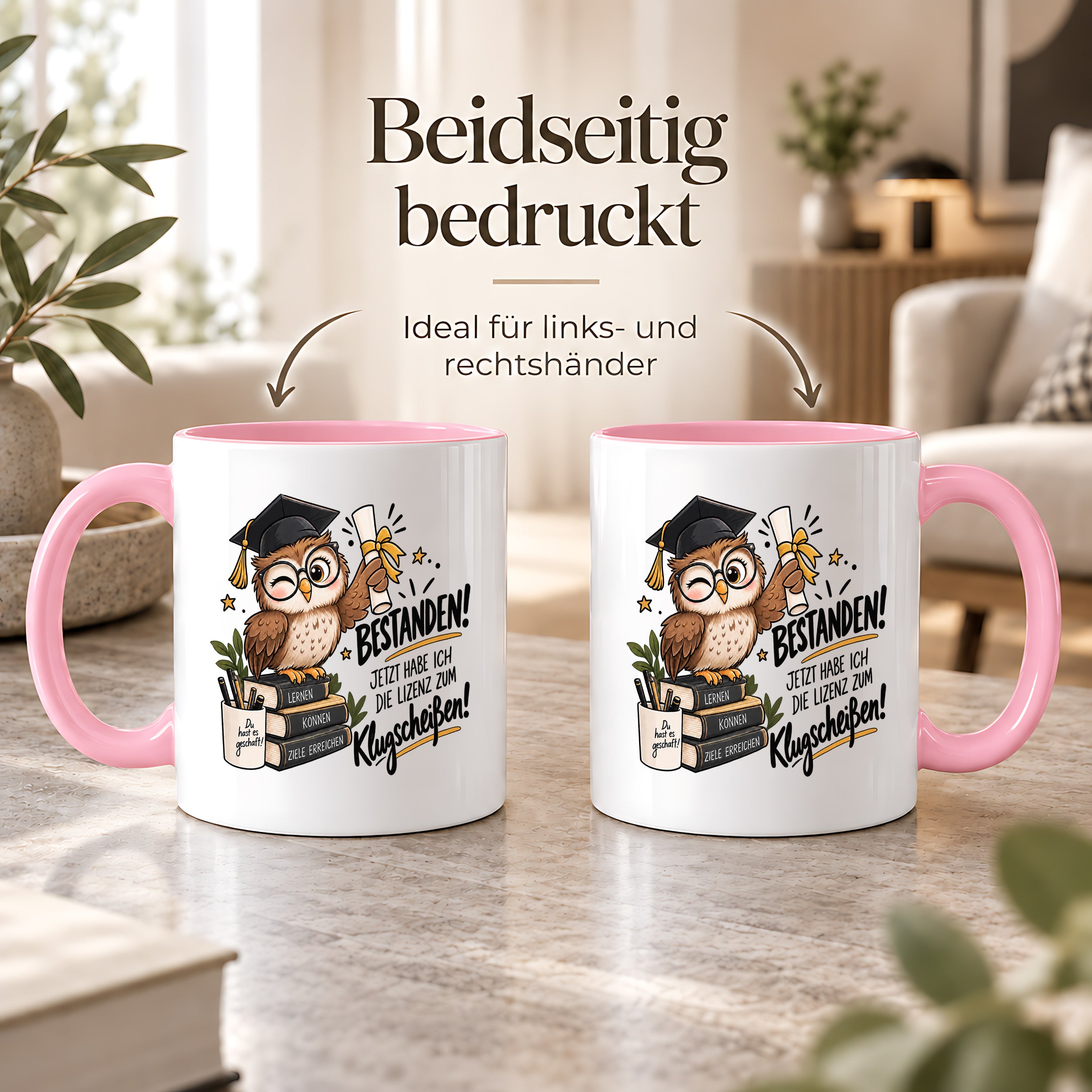 Herzbotschaft Tasse Prüfung bestanden Klugscheißen Geschenk 330 ml