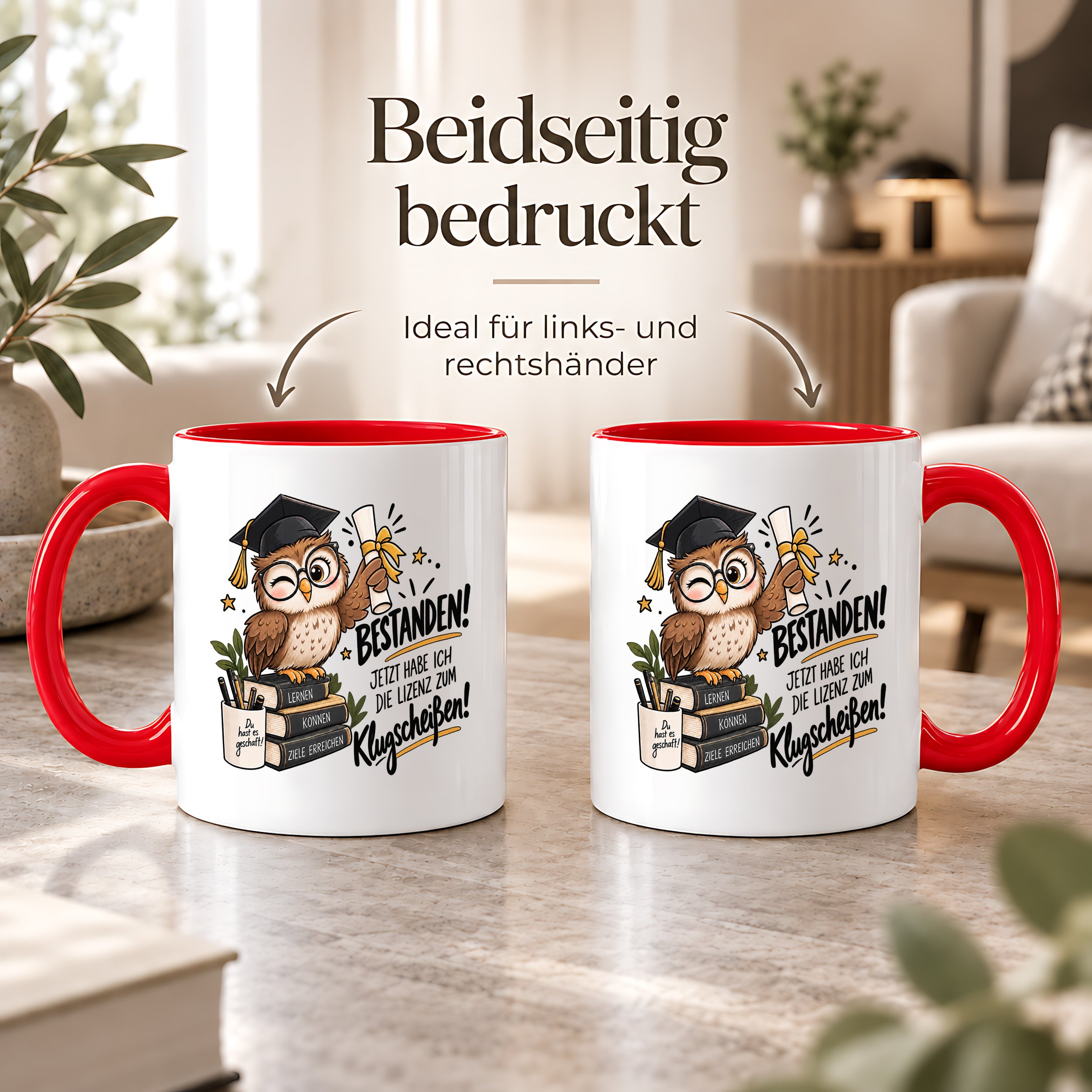 Herzbotschaft Tasse Prüfung bestanden Klugscheißen Geschenk 330 ml