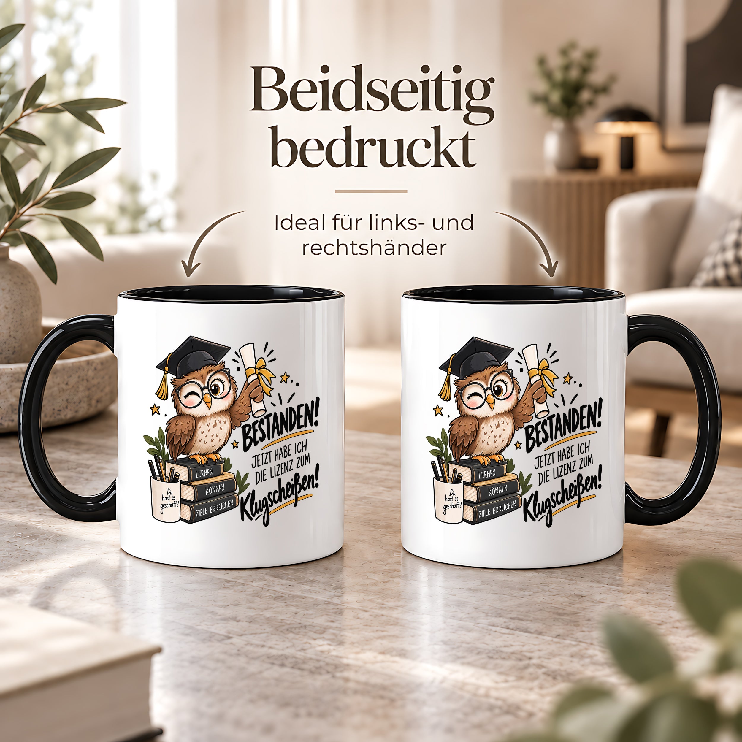 Herzbotschaft Tasse Prüfung bestanden Klugscheißen Geschenk 330 ml