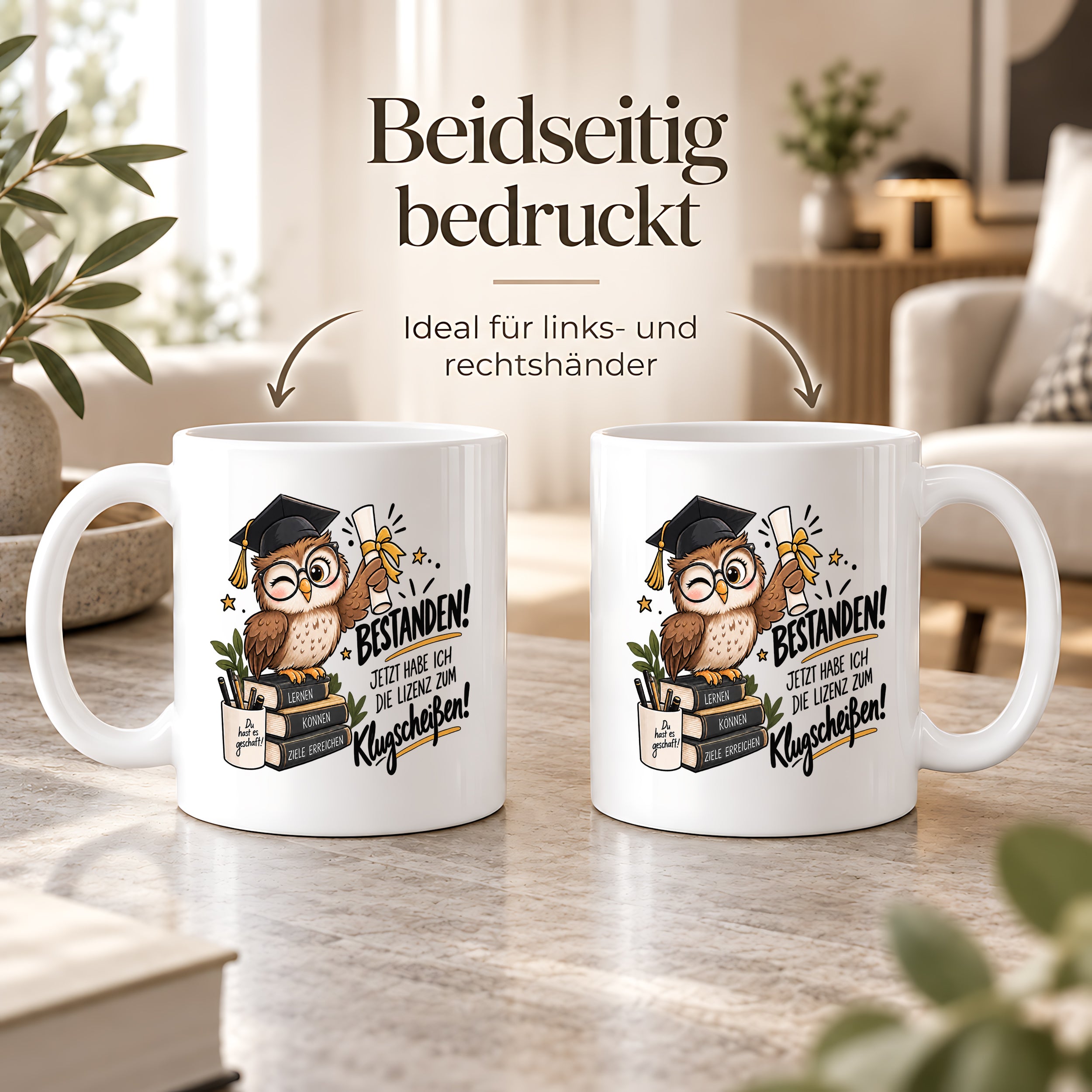 Herzbotschaft Tasse Prüfung bestanden Klugscheißen Geschenk 330 ml