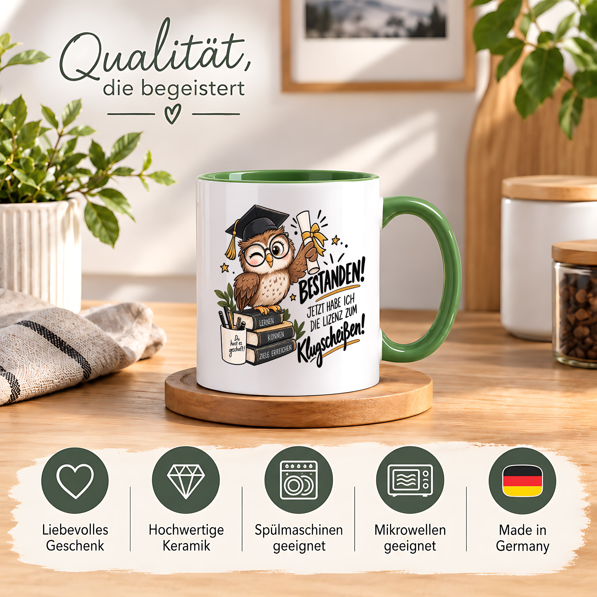 Herzbotschaft Tasse Prüfung bestanden Klugscheißen Geschenk 330 ml