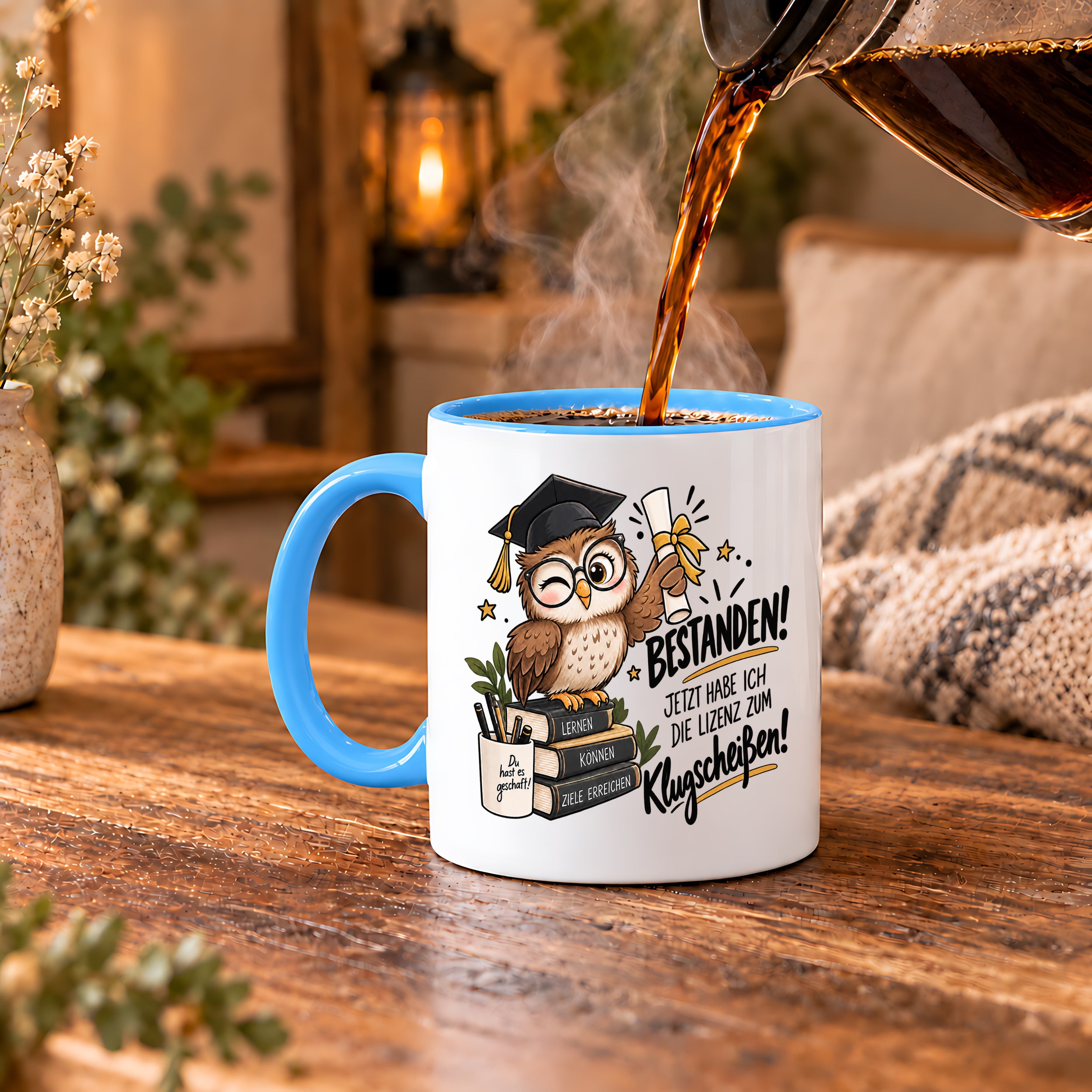Herzbotschaft Tasse Prüfung bestanden Klugscheißen Geschenk 330 ml