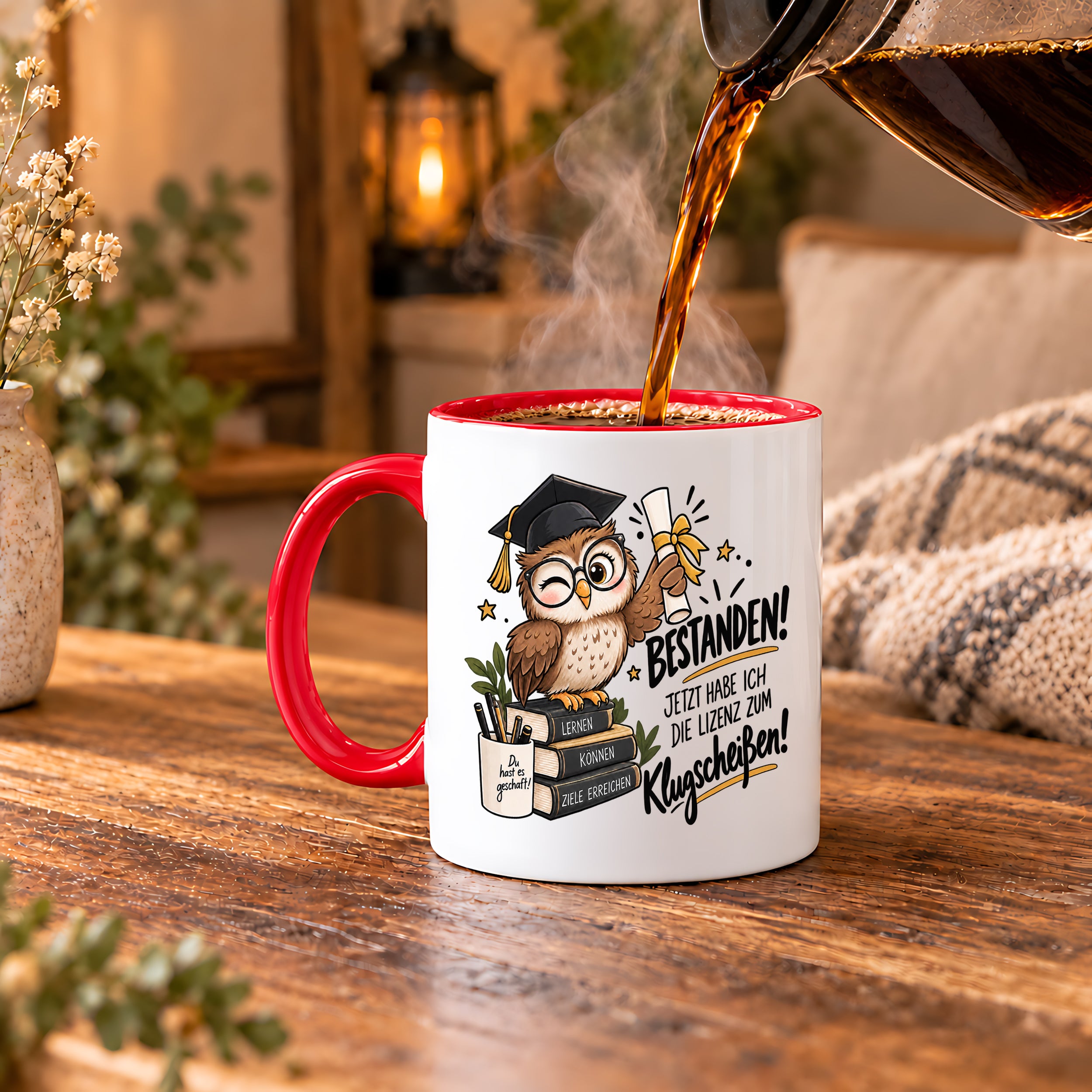 Herzbotschaft Tasse Prüfung bestanden Klugscheißen Geschenk 330 ml