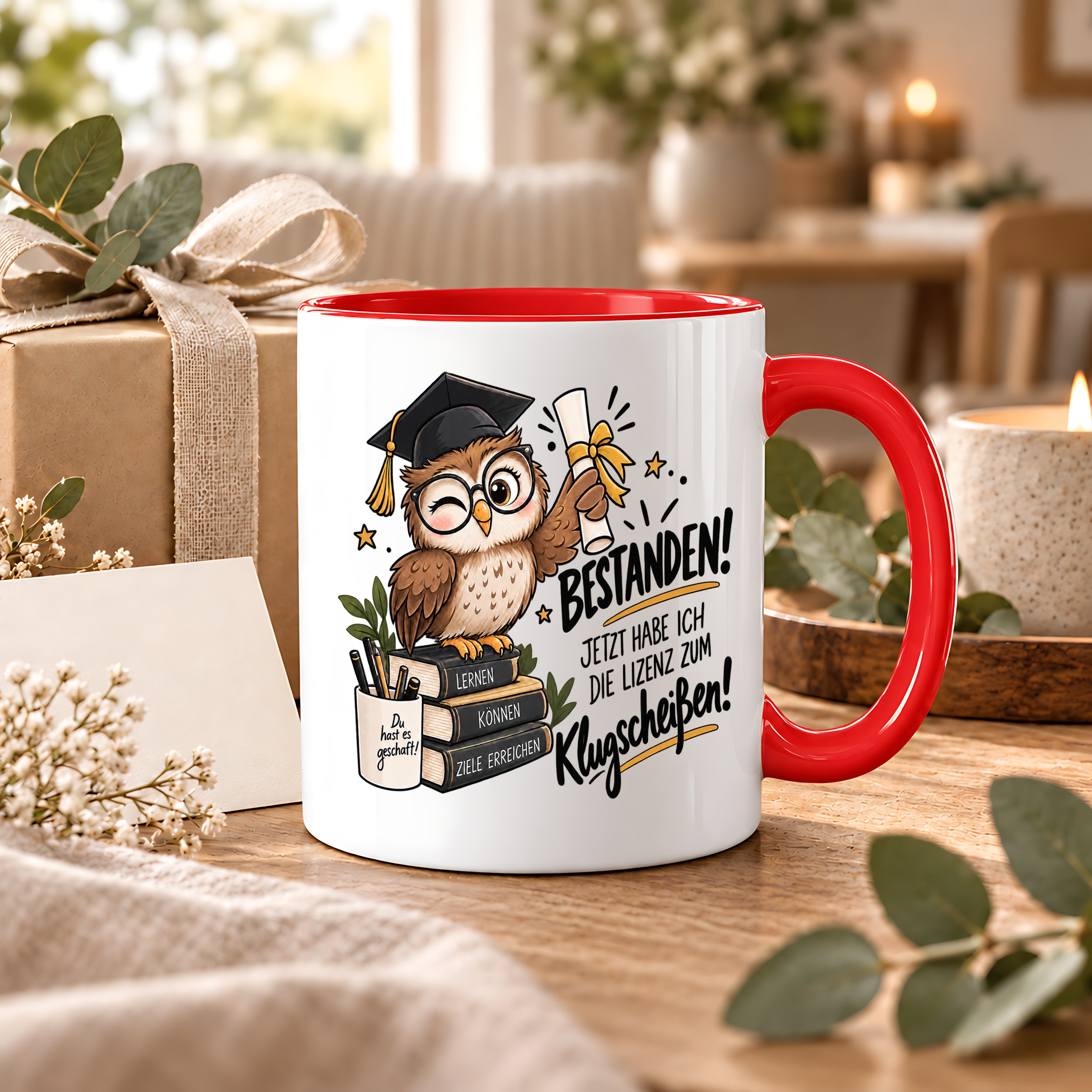 Herzbotschaft Tasse Prüfung bestanden Klugscheißen Geschenk 330 ml