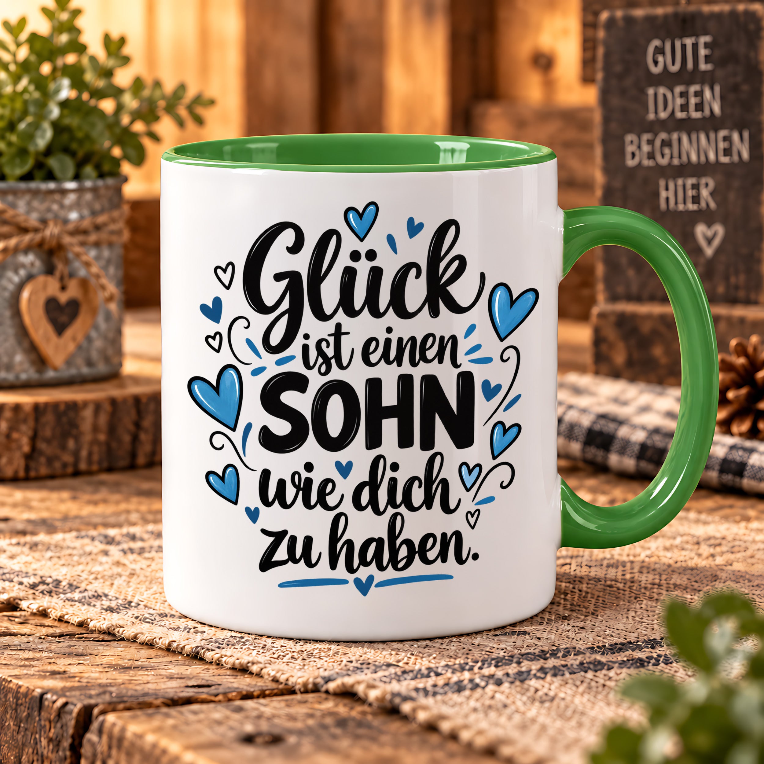 Herzbotschaft Tasse Sohn Geschenk mit Spruch Glück 330 ml