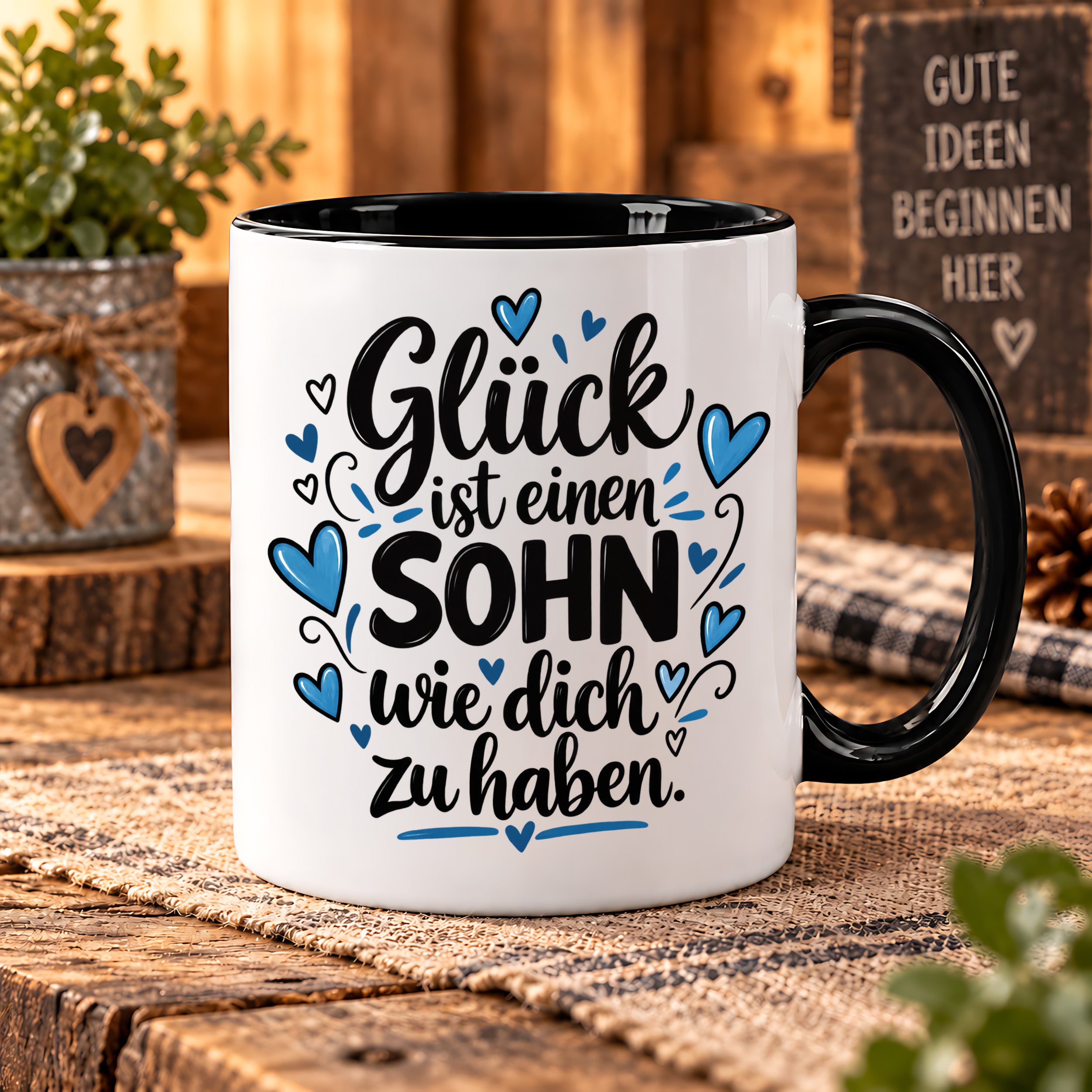 Herzbotschaft Tasse Sohn Geschenk mit Spruch Glück 330 ml