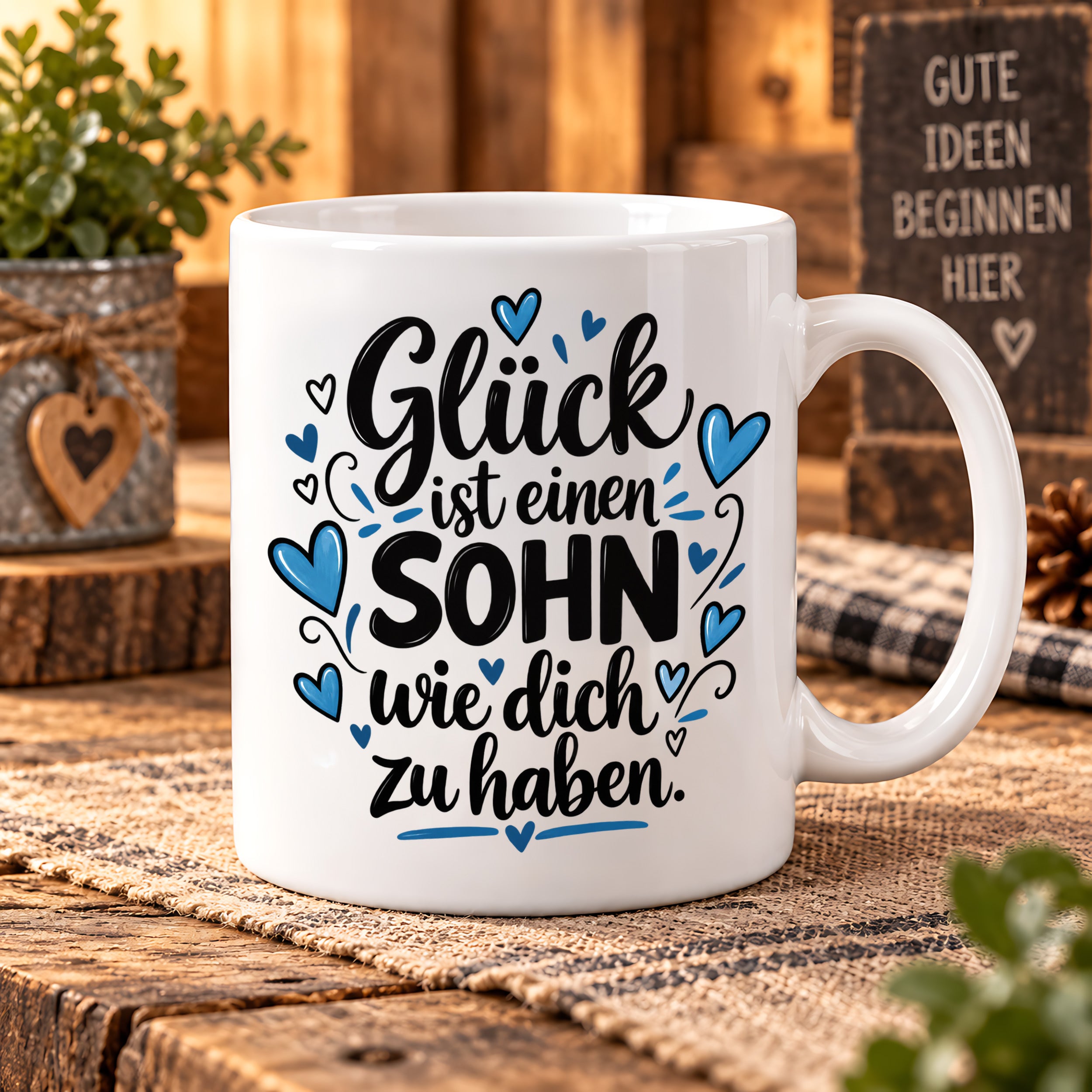 Herzbotschaft Tasse Sohn Geschenk mit Spruch Glück 330 ml