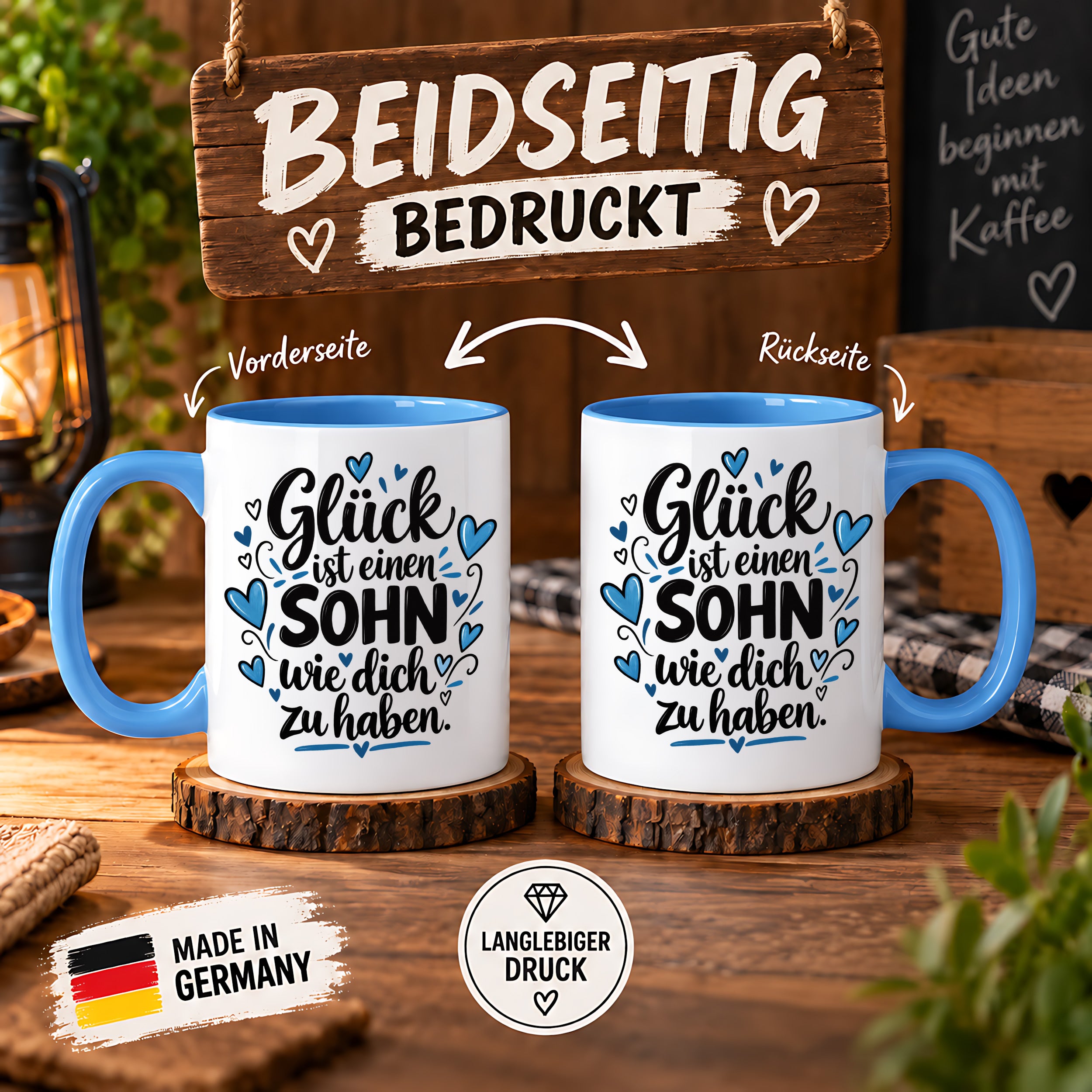 Herzbotschaft Tasse Sohn Geschenk mit Spruch Glück 330 ml