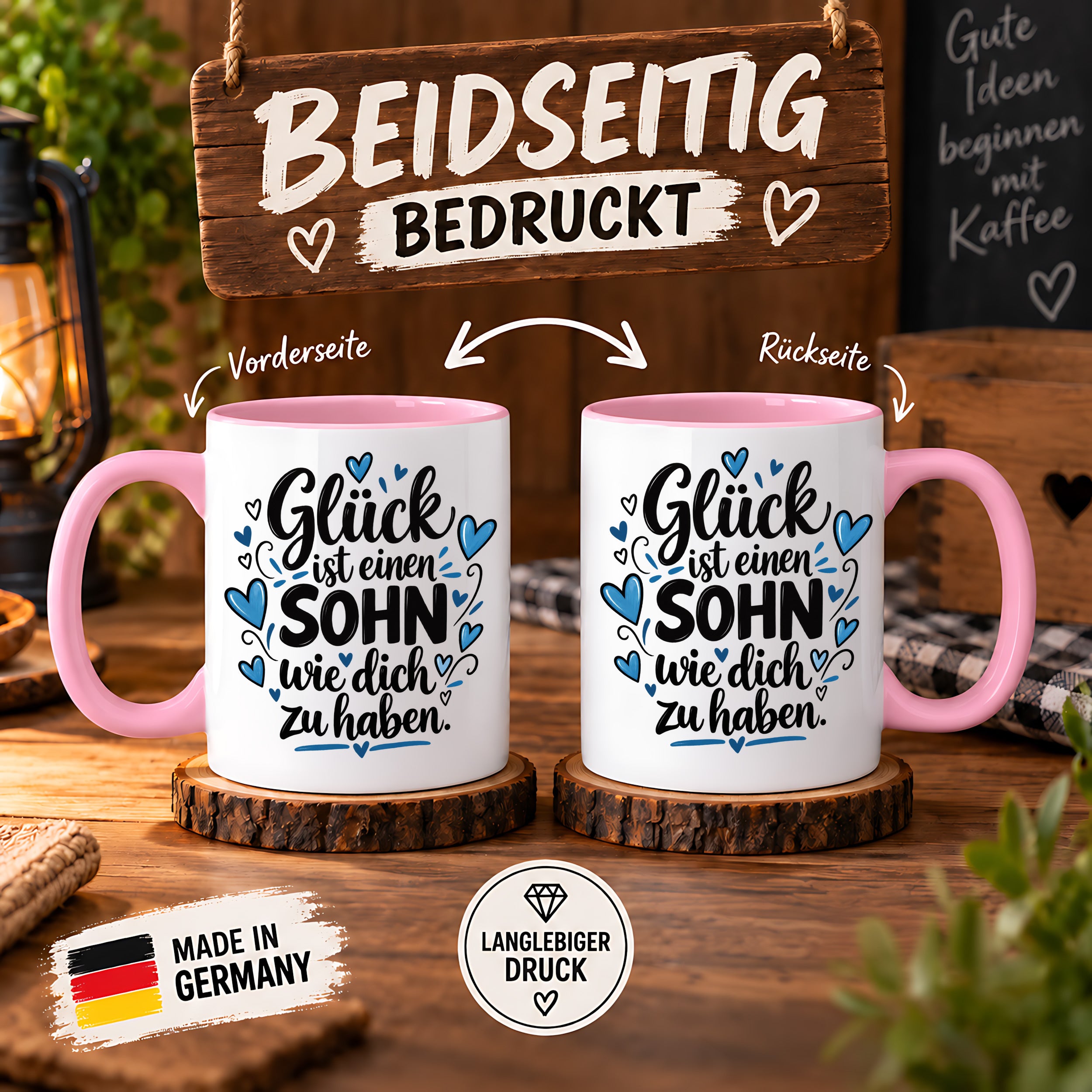 Herzbotschaft Tasse Sohn Geschenk mit Spruch Glück 330 ml