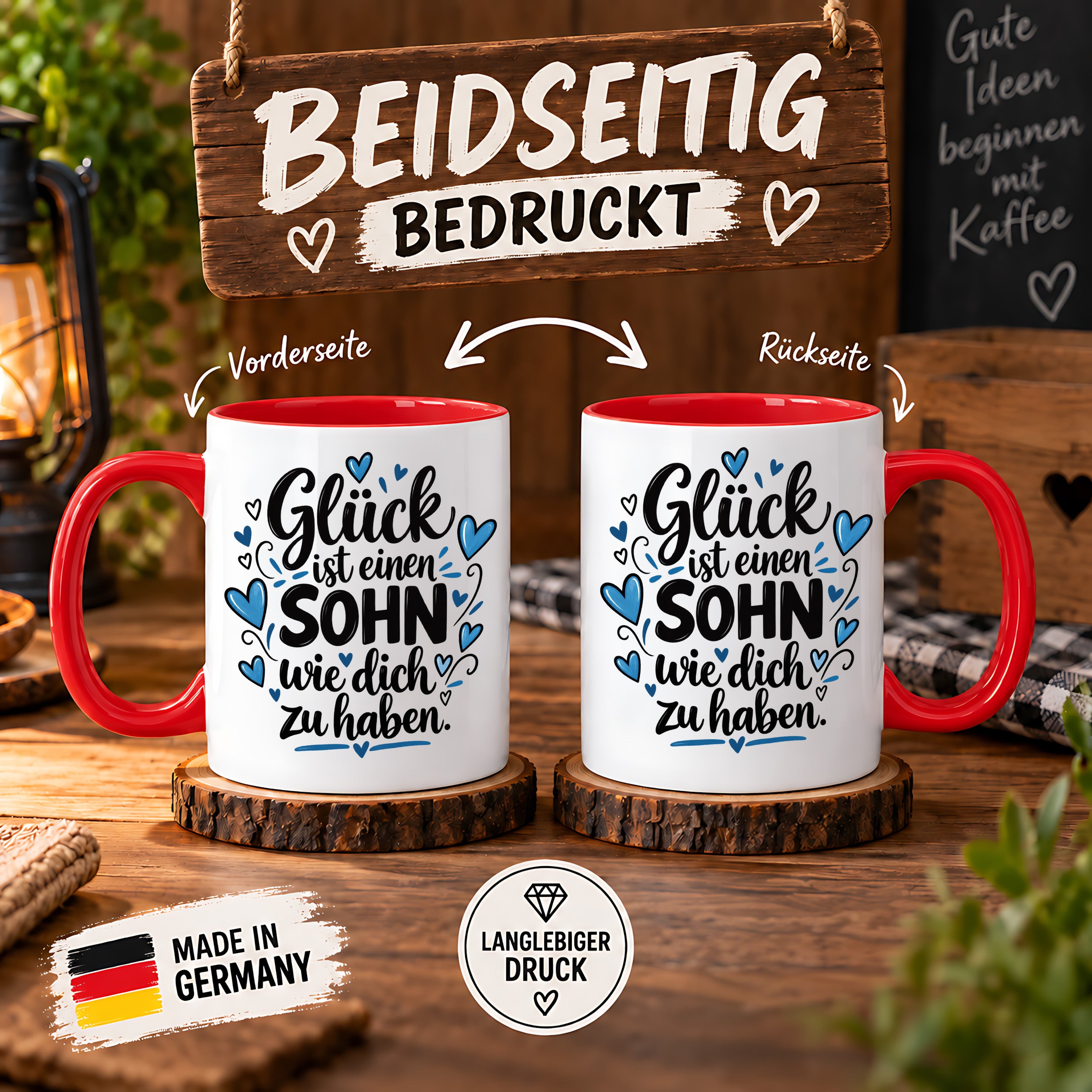 Herzbotschaft Tasse Sohn Geschenk mit Spruch Glück 330 ml