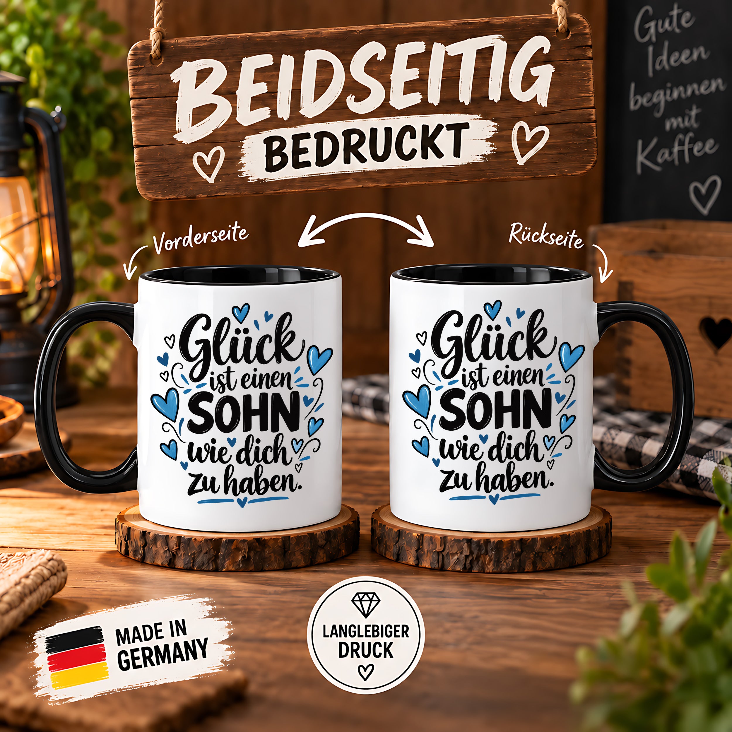 Herzbotschaft Tasse Sohn Geschenk mit Spruch Glück 330 ml
