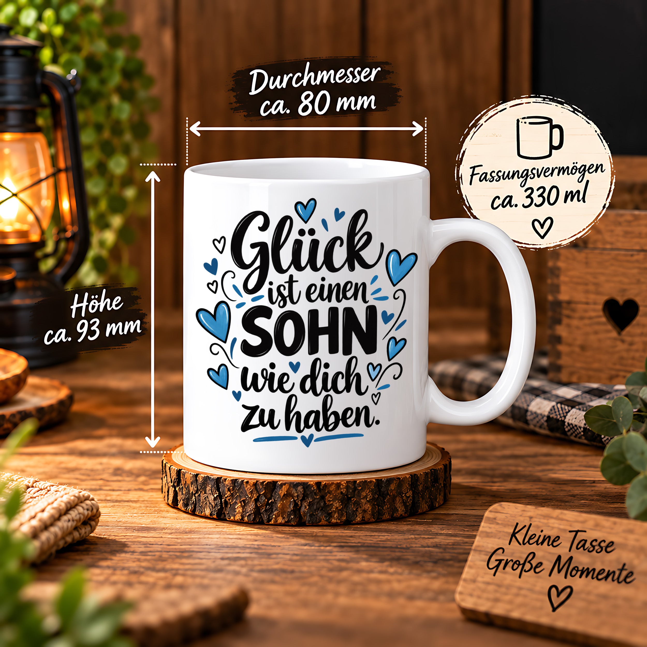 Herzbotschaft Tasse Sohn Geschenk mit Spruch Glück 330 ml