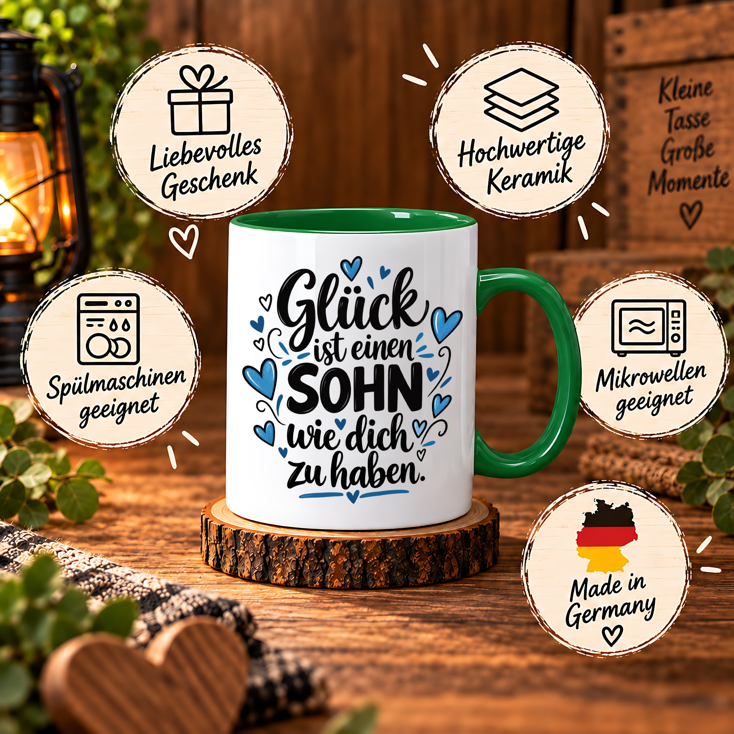 Herzbotschaft Tasse Sohn Geschenk mit Spruch Glück 330 ml