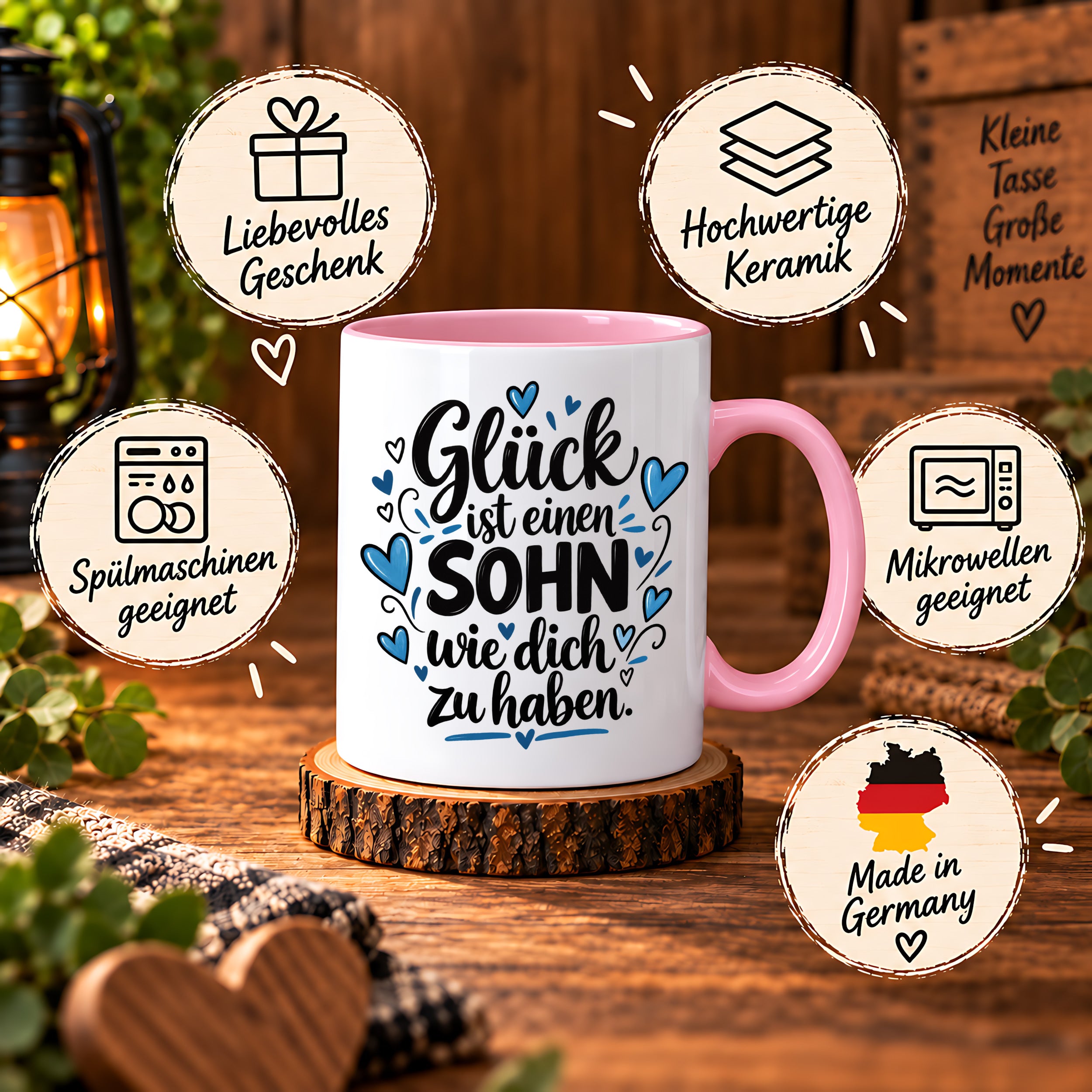 Herzbotschaft Tasse Sohn Geschenk mit Spruch Glück 330 ml