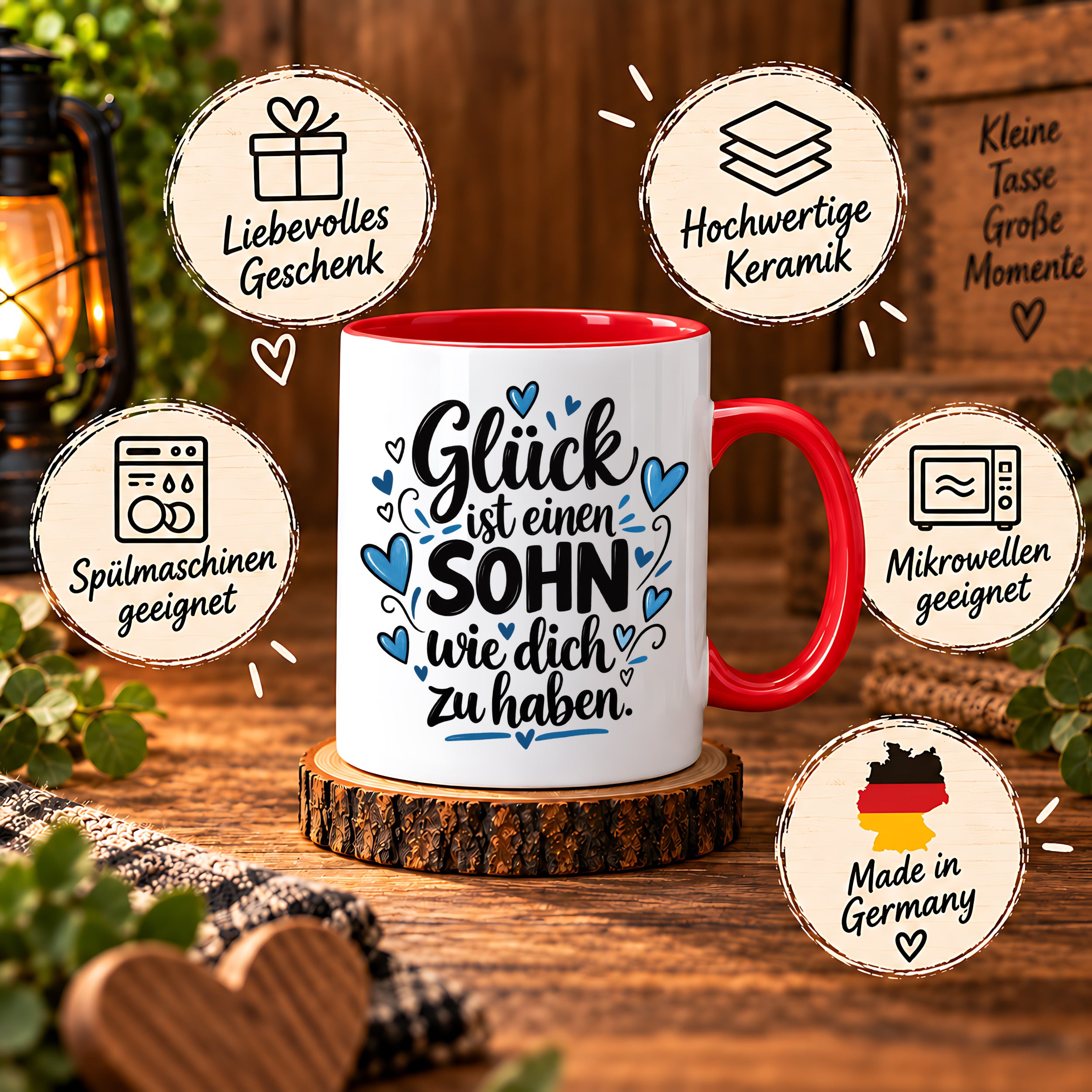Herzbotschaft Tasse Sohn Geschenk mit Spruch Glück 330 ml