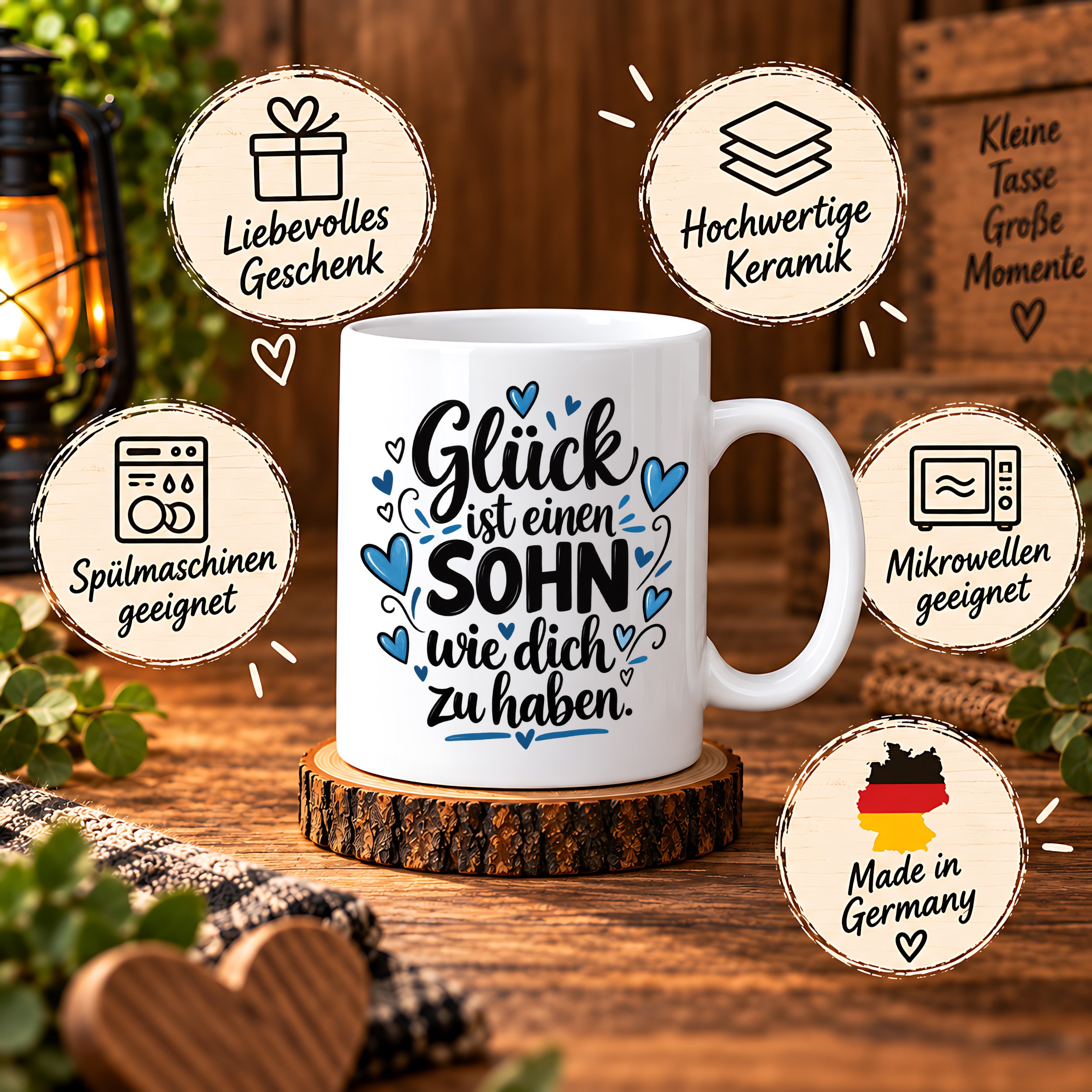 Herzbotschaft Tasse Sohn Geschenk mit Spruch Glück 330 ml
