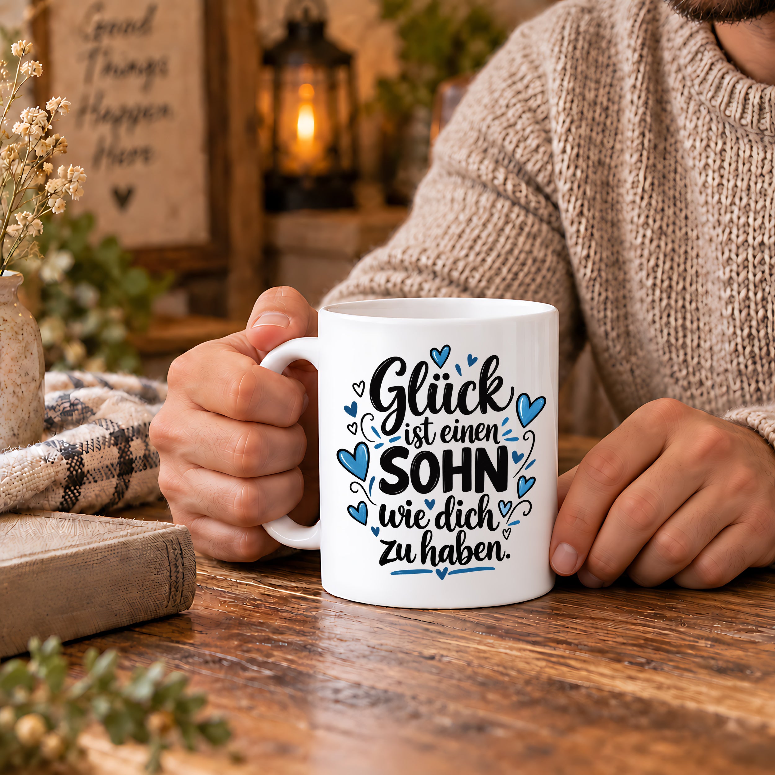 Herzbotschaft Tasse Sohn Geschenk mit Spruch Glück 330 ml