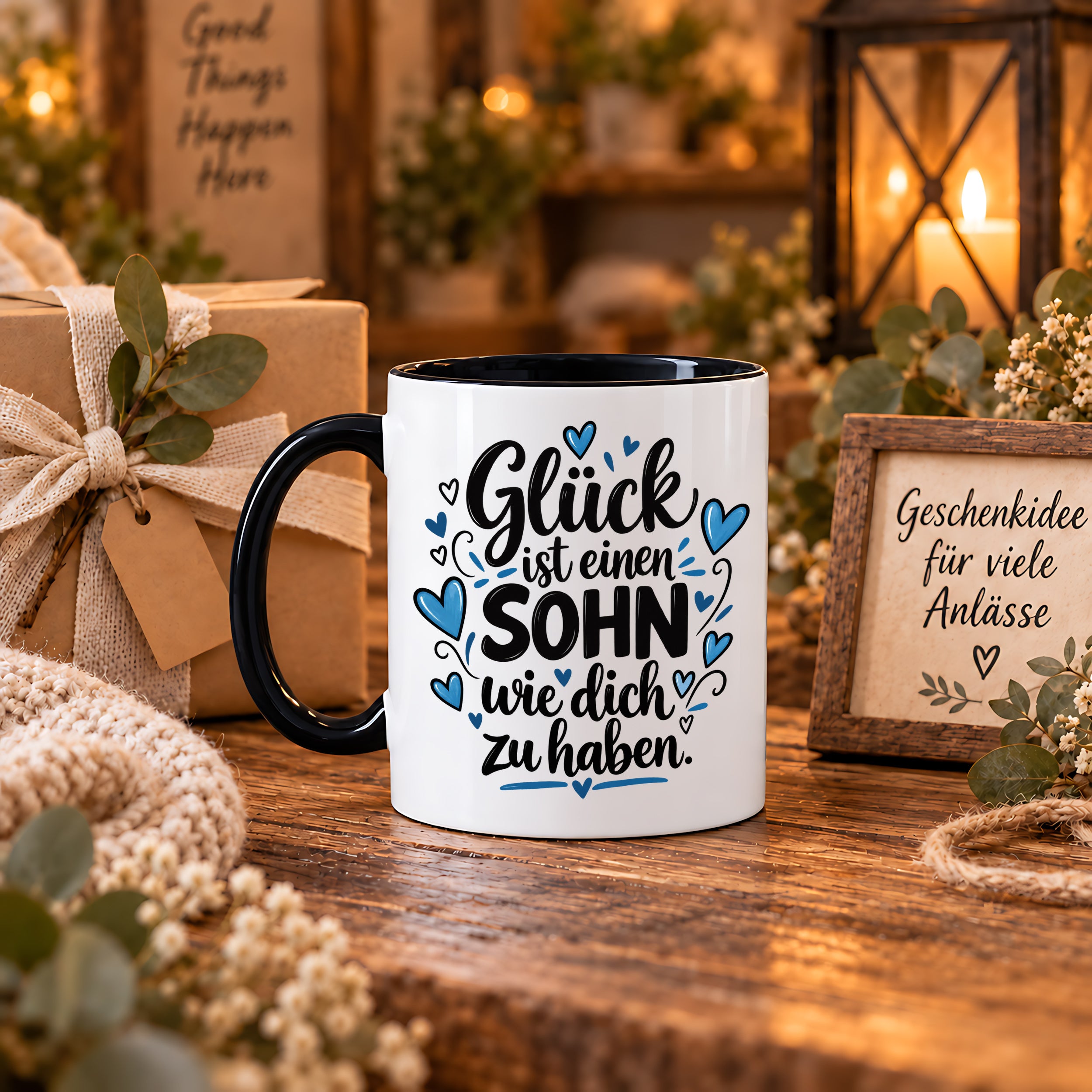 Herzbotschaft Tasse Sohn Geschenk mit Spruch Glück 330 ml