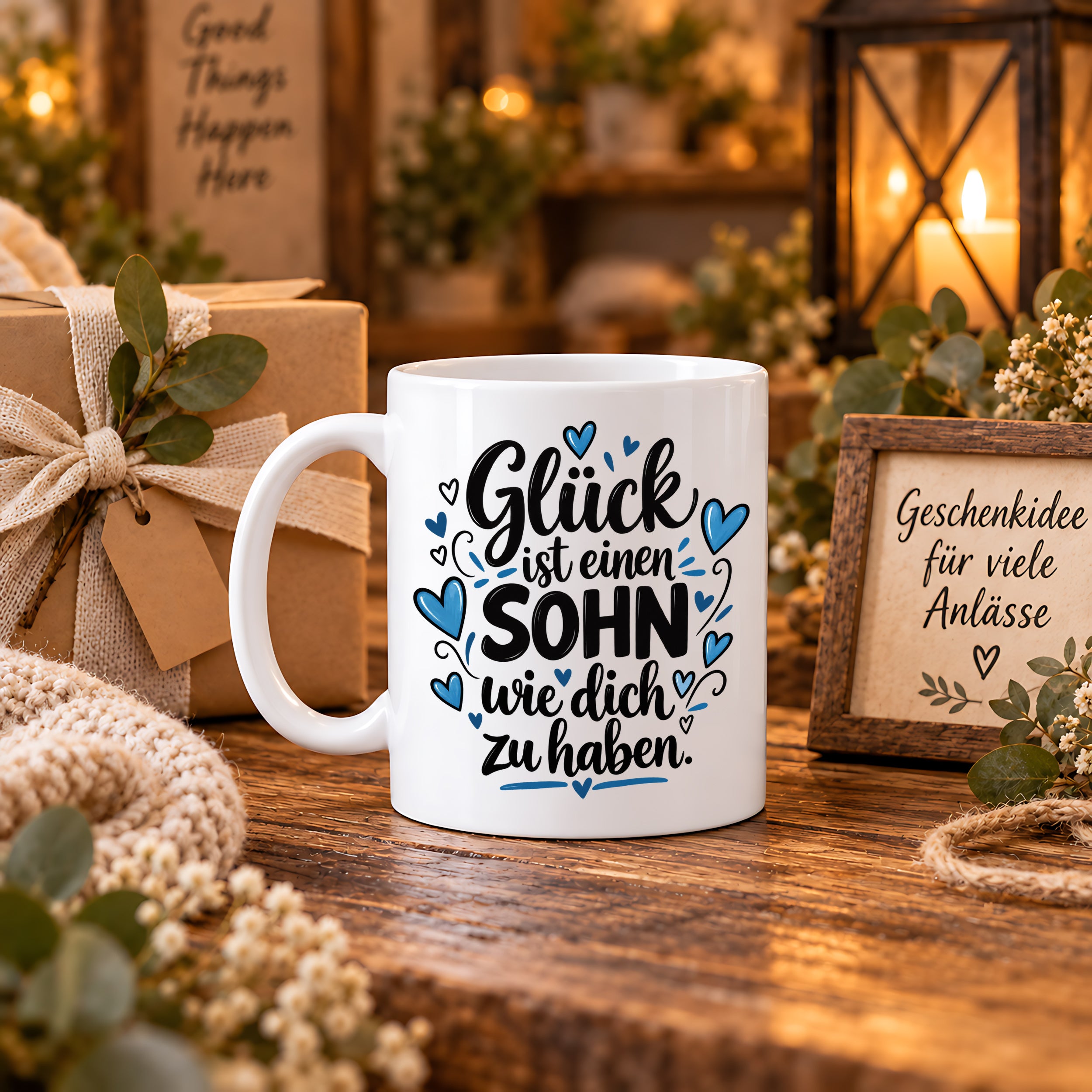 Herzbotschaft Tasse Sohn Geschenk mit Spruch Glück 330 ml