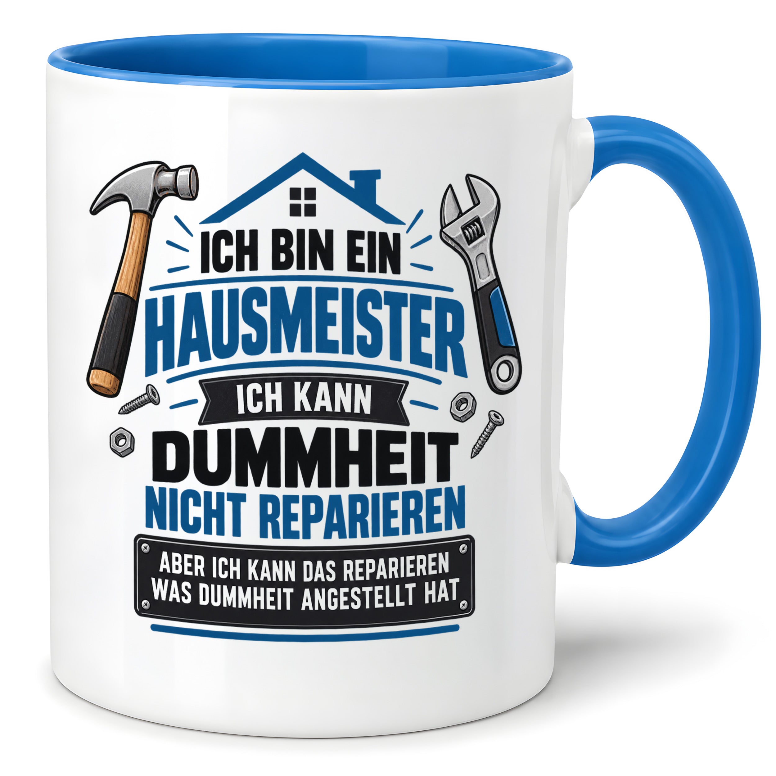 Herzbotschaft Tasse Hausmeister Geschenk Dummheit reparieren 330 ml