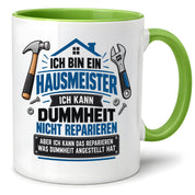 Herzbotschaft Tasse Hausmeister Geschenk Dummheit reparieren 330 ml