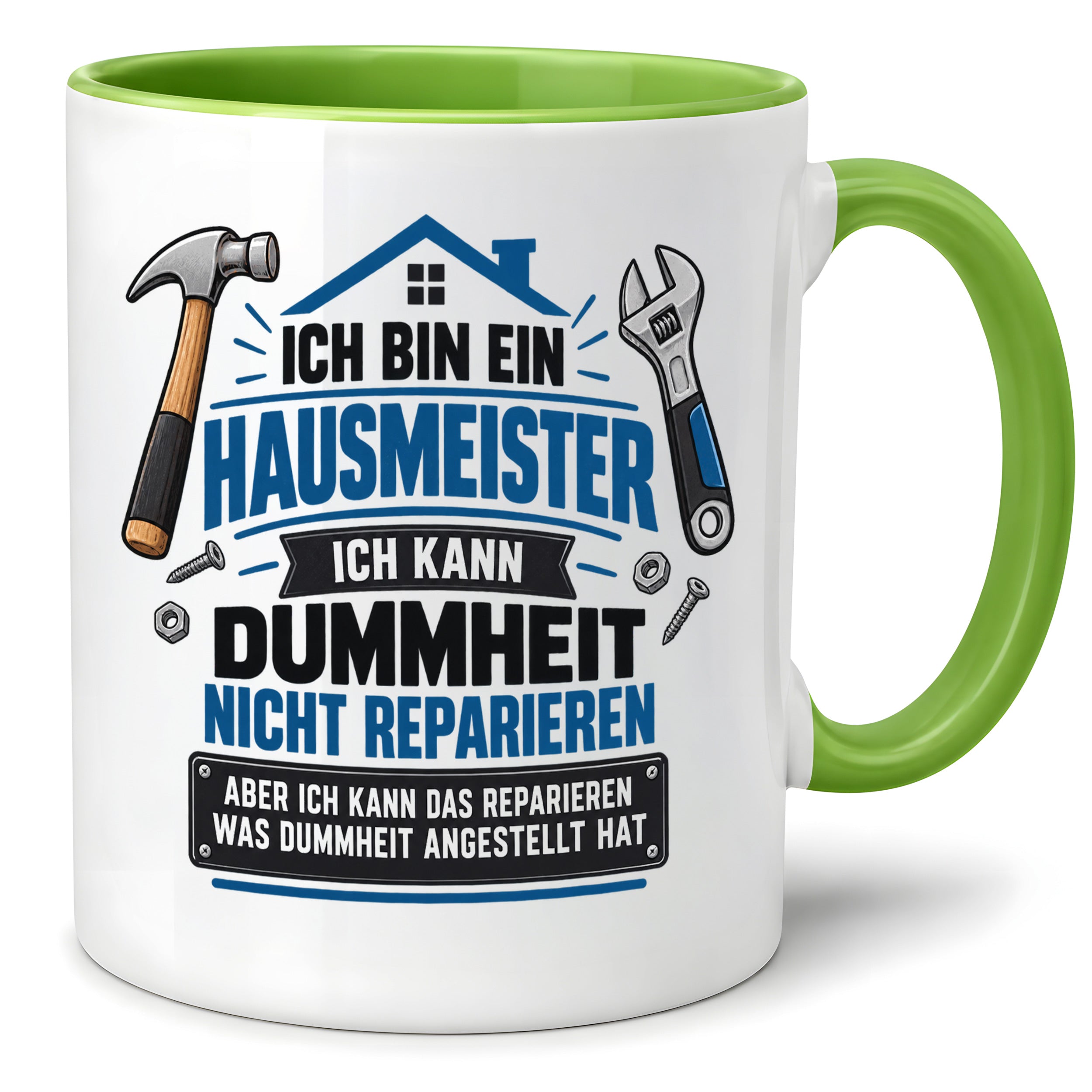 Herzbotschaft Tasse Hausmeister Geschenk Dummheit reparieren 330 ml