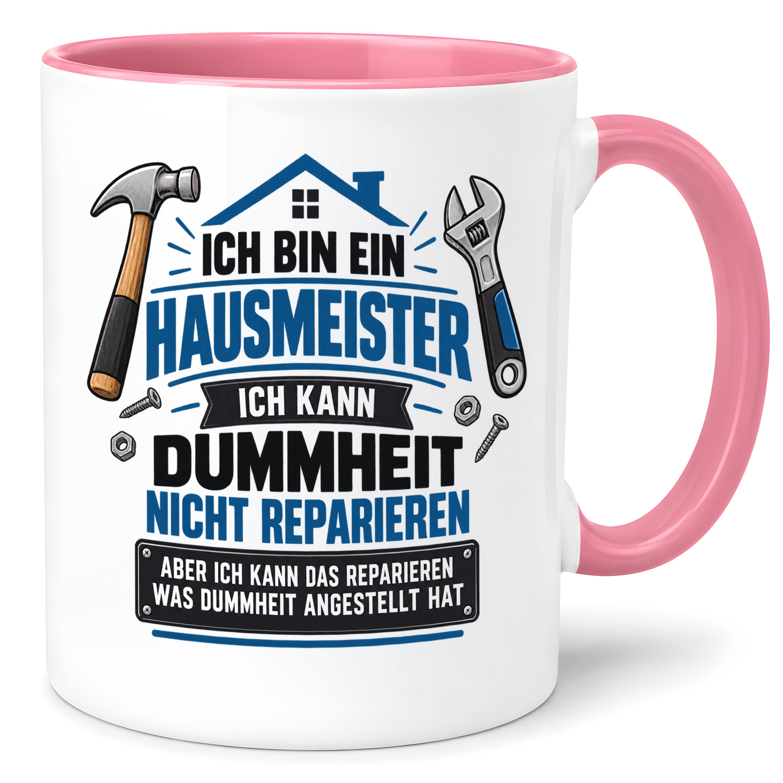 Herzbotschaft Tasse Hausmeister Geschenk Dummheit reparieren 330 ml