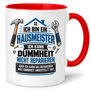 Herzbotschaft Tasse Hausmeister Geschenk Dummheit reparieren 330 ml