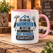 Herzbotschaft Tasse Hausmeister Geschenk Dummheit reparieren 330 ml