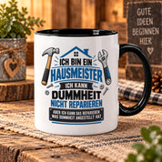 Herzbotschaft Tasse Hausmeister Geschenk Dummheit reparieren 330 ml