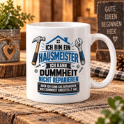 Herzbotschaft Tasse Hausmeister Geschenk Dummheit reparieren 330 ml