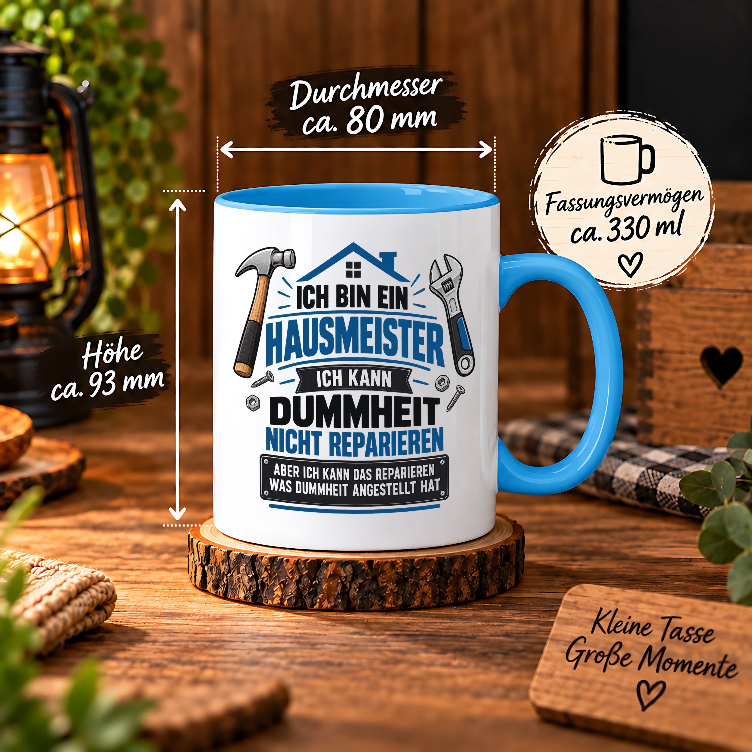 Herzbotschaft Tasse Hausmeister Geschenk Dummheit reparieren 330 ml
