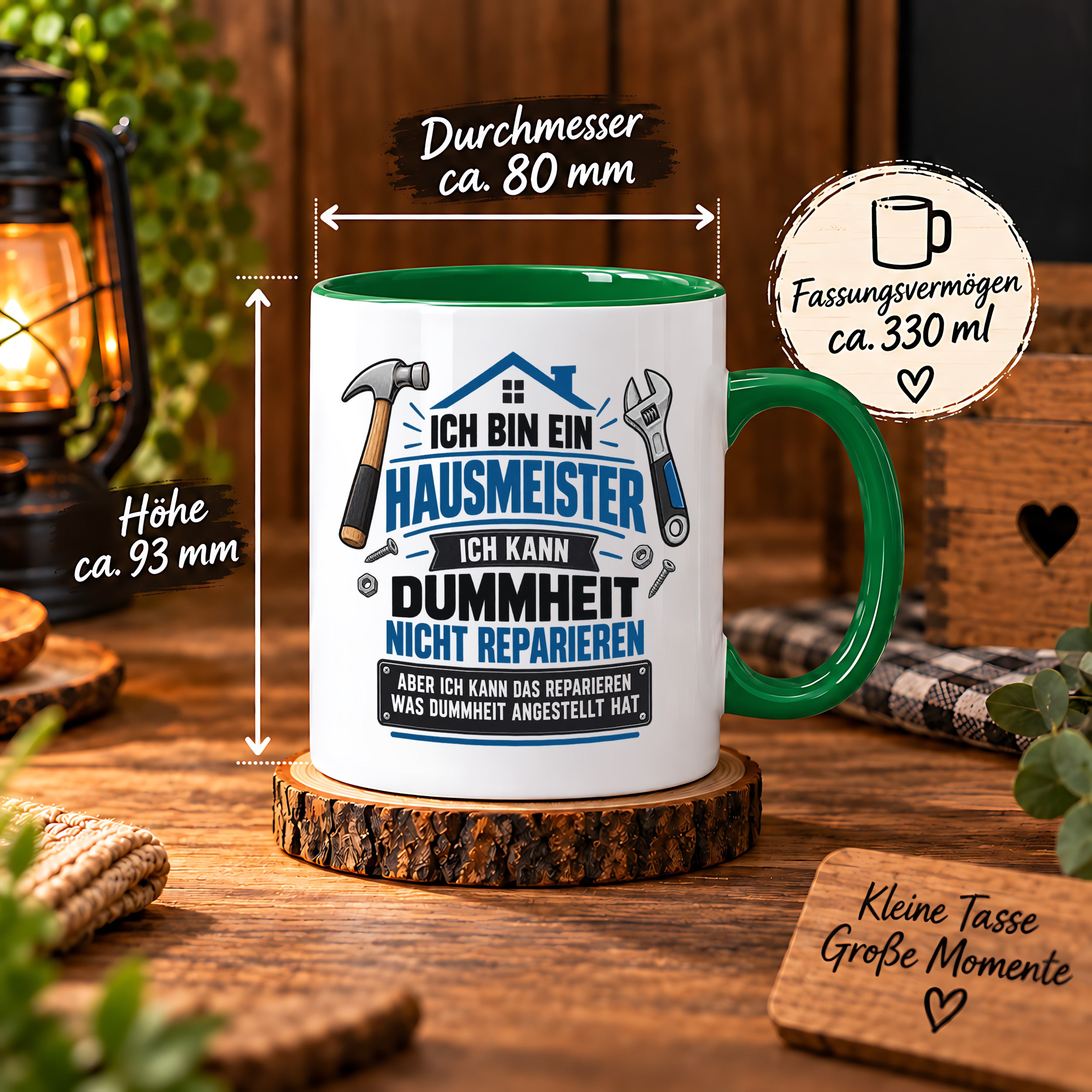 Herzbotschaft Tasse Hausmeister Geschenk Dummheit reparieren 330 ml