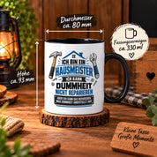 Herzbotschaft Tasse Hausmeister Geschenk Dummheit reparieren 330 ml