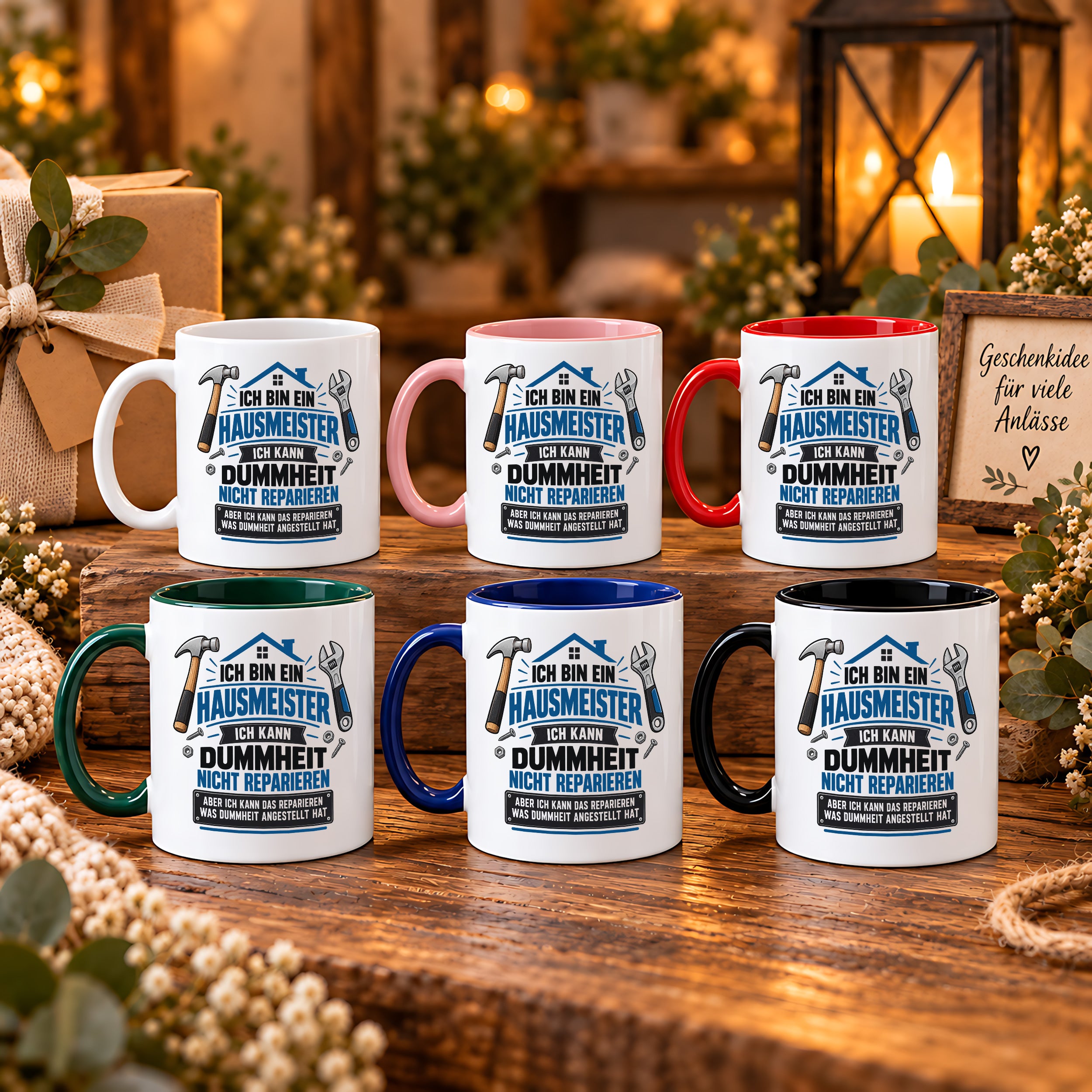 Herzbotschaft Tasse Hausmeister Geschenk Dummheit reparieren 330 ml