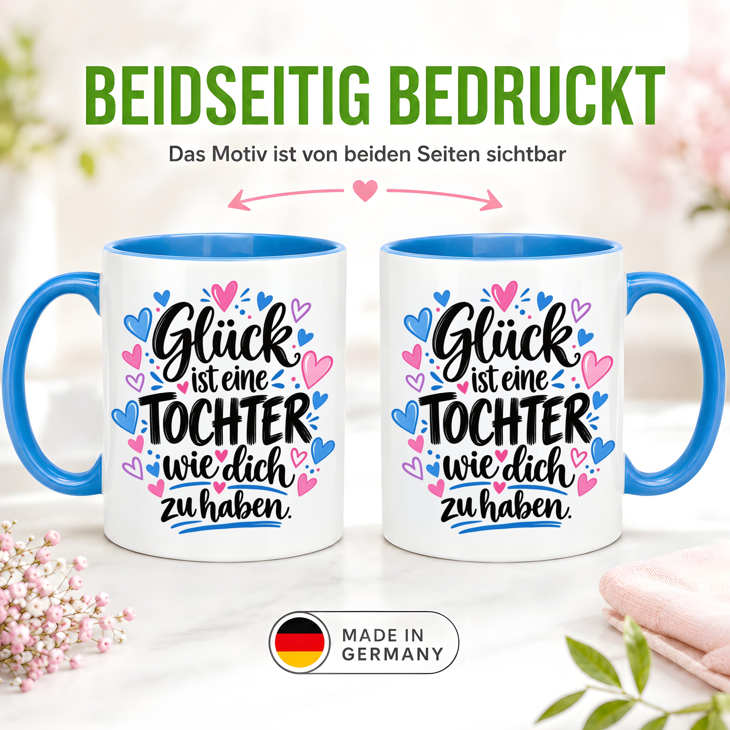 Herzbotschaft Tasse Tochter Geschenk mit Spruch Glück 330 ml