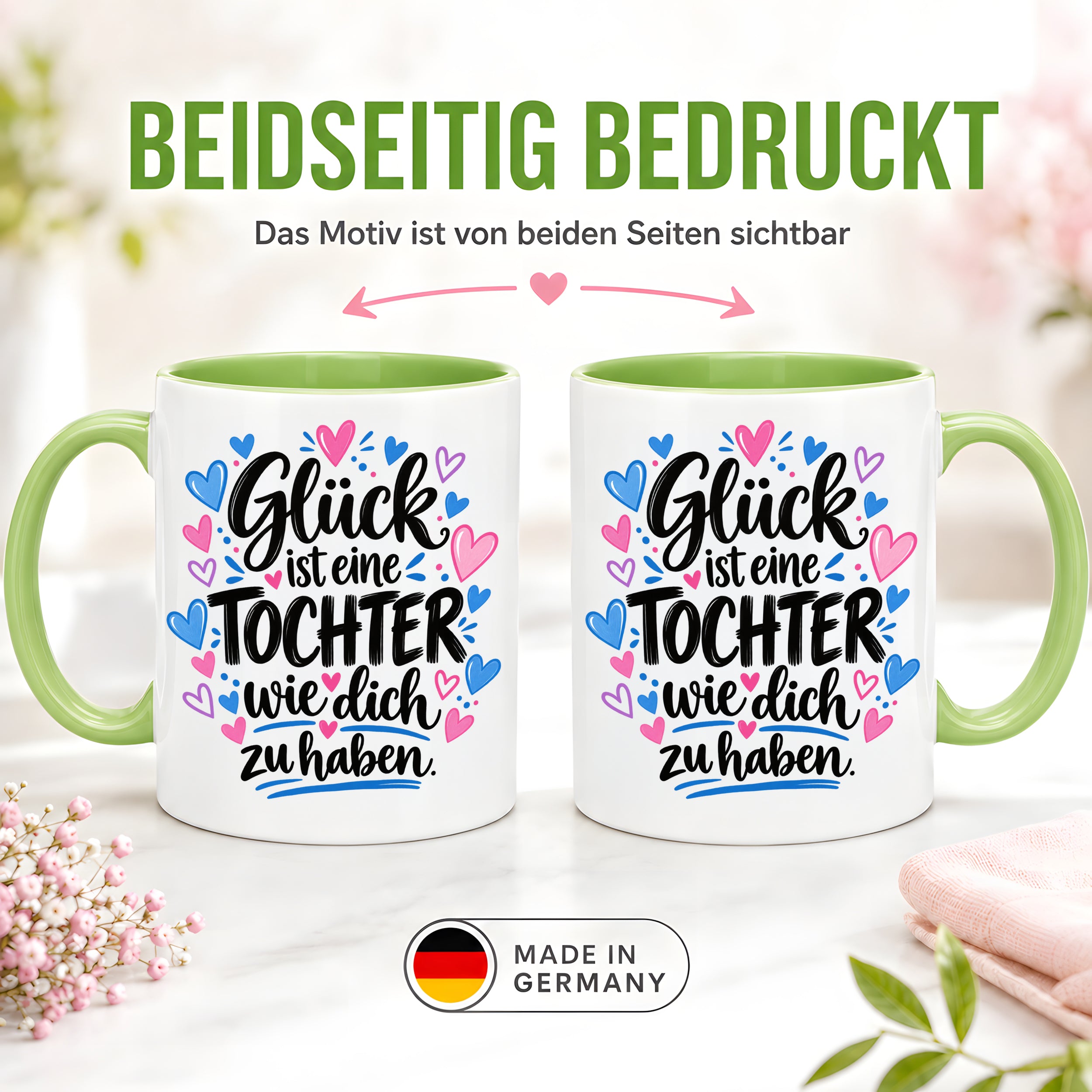 Herzbotschaft Tasse Tochter Geschenk mit Spruch Glück 330 ml